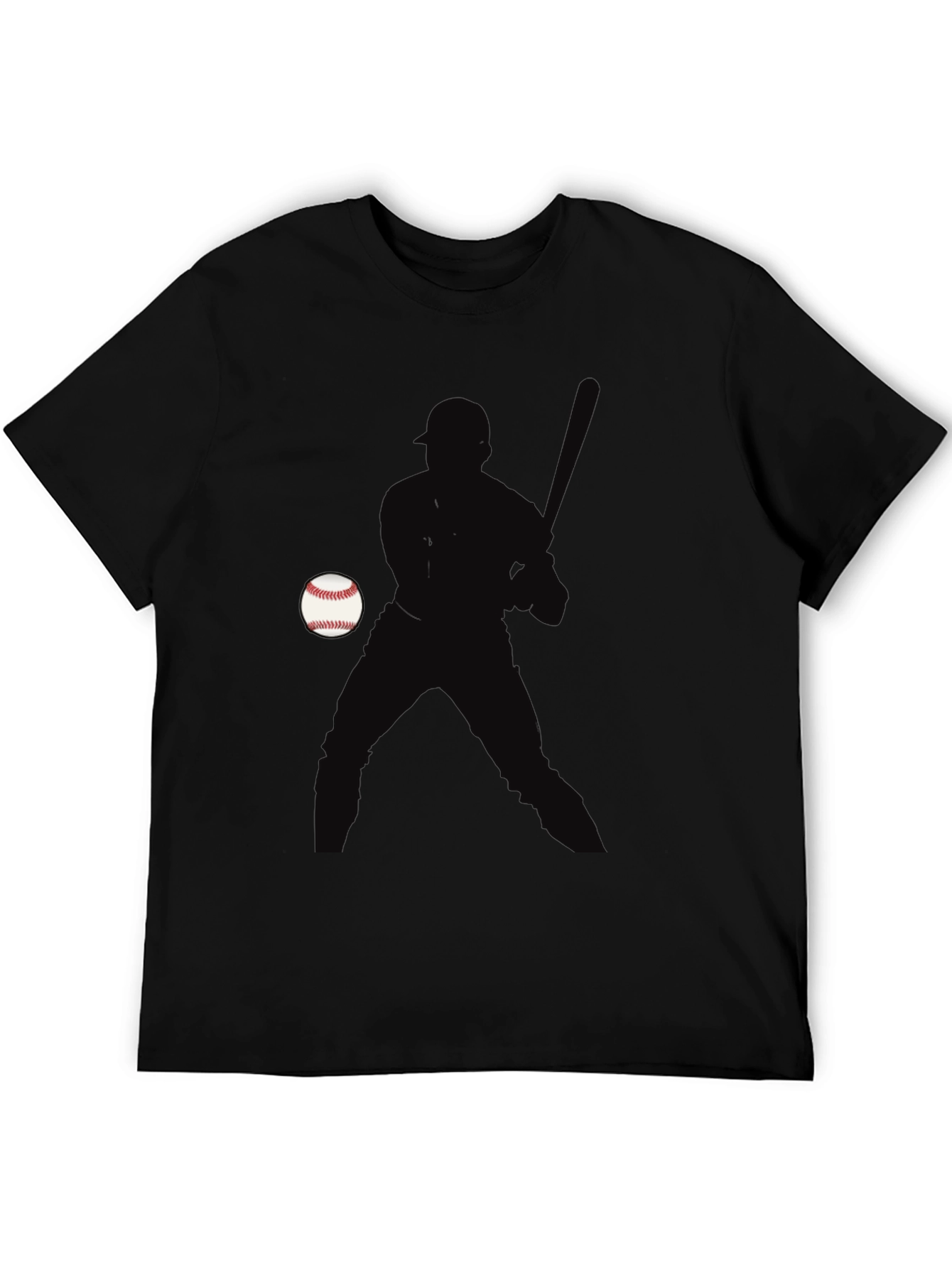 Baseball Player Silhouette T-Shirt - Black Cotton Tee
