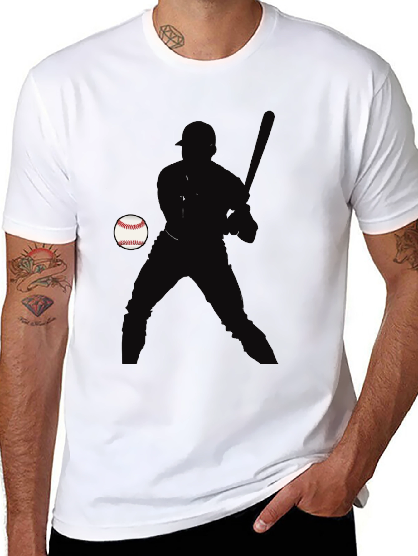 Baseball Player Silhouette T-Shirt - Black Cotton Tee