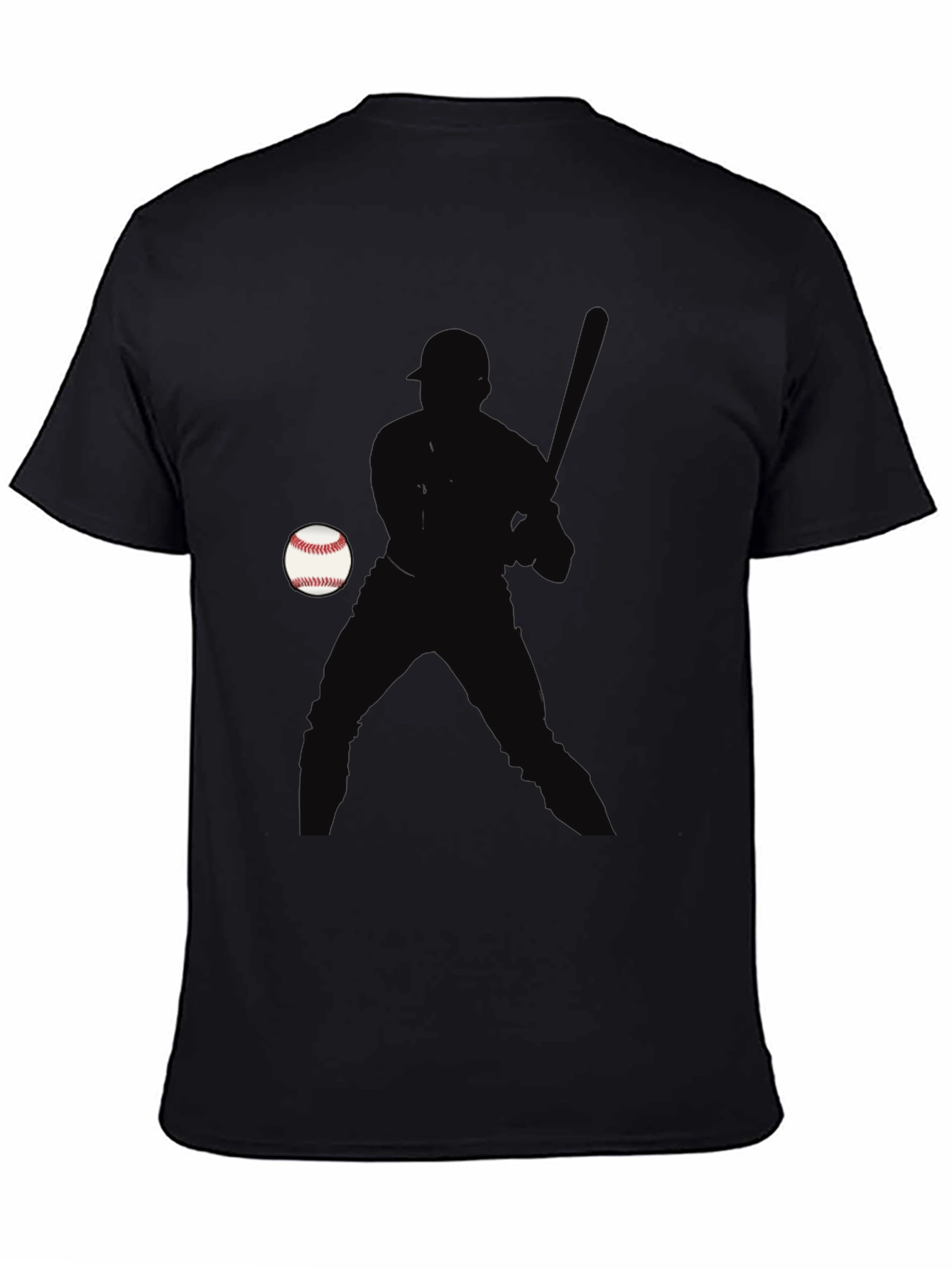 Baseball Player Silhouette T-Shirt - Black Cotton Tee