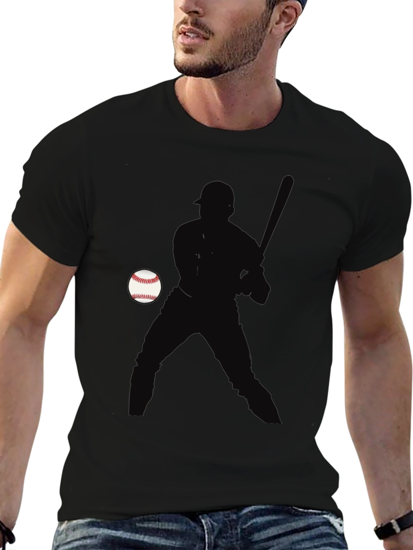 Baseball Player Silhouette T-Shirt - Black Cotton Tee