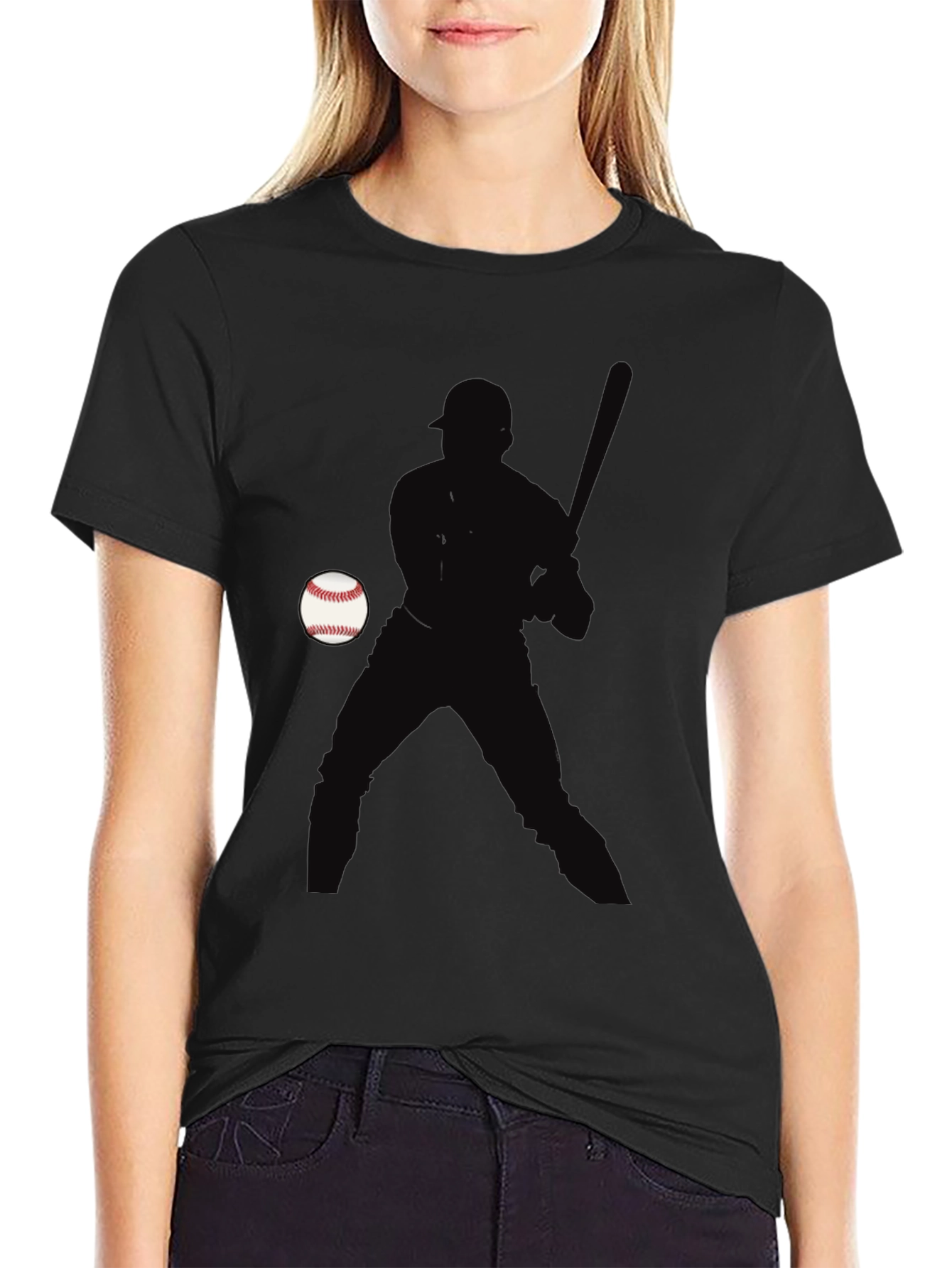 Baseball Player Silhouette T-Shirt - Black Cotton Tee