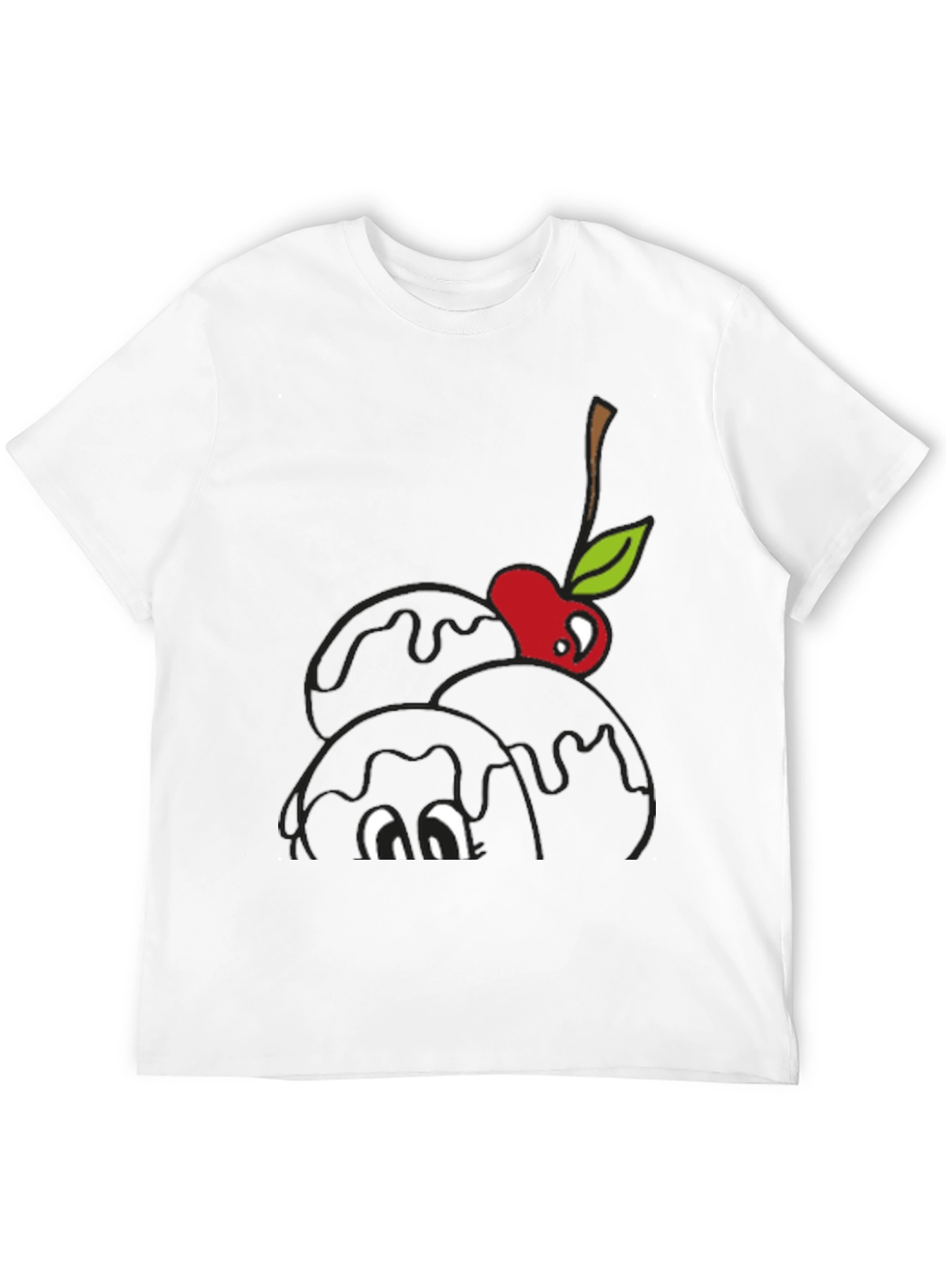 Black T-Shirt with Cartoon Cherry Ice Cream Design