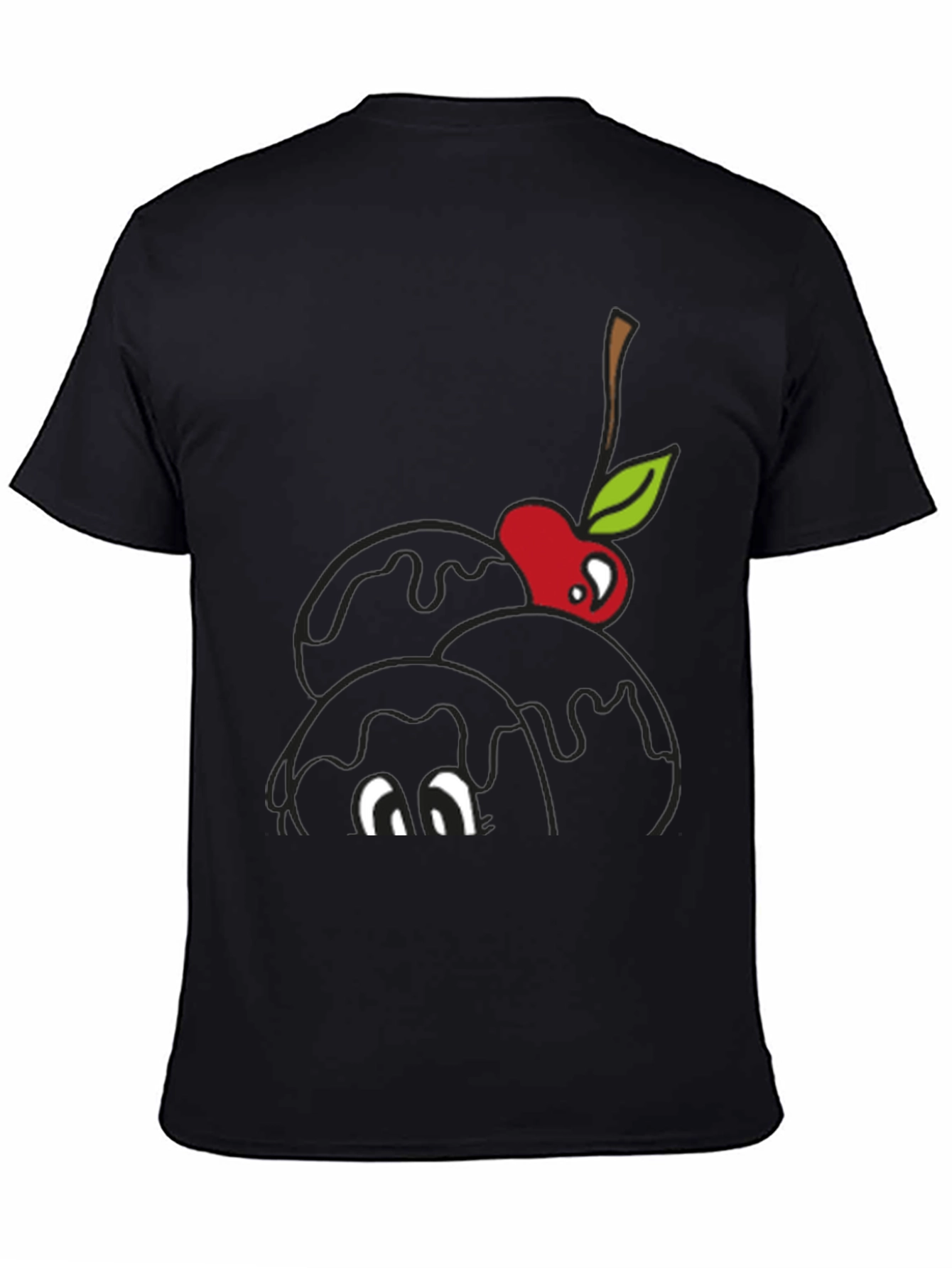 Black T-Shirt with Cartoon Cherry Ice Cream Design