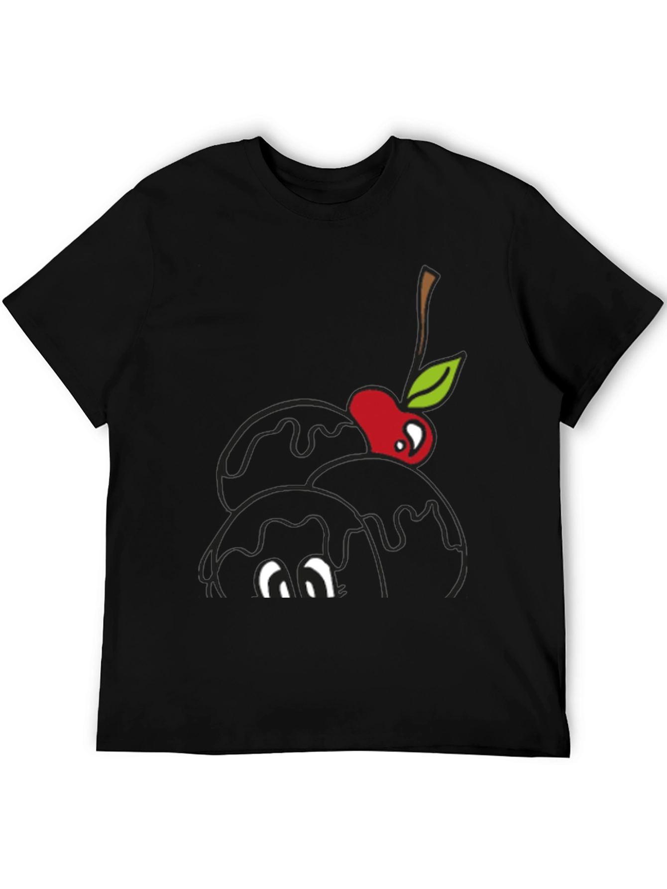 Black T-Shirt with Cartoon Cherry Ice Cream Design
