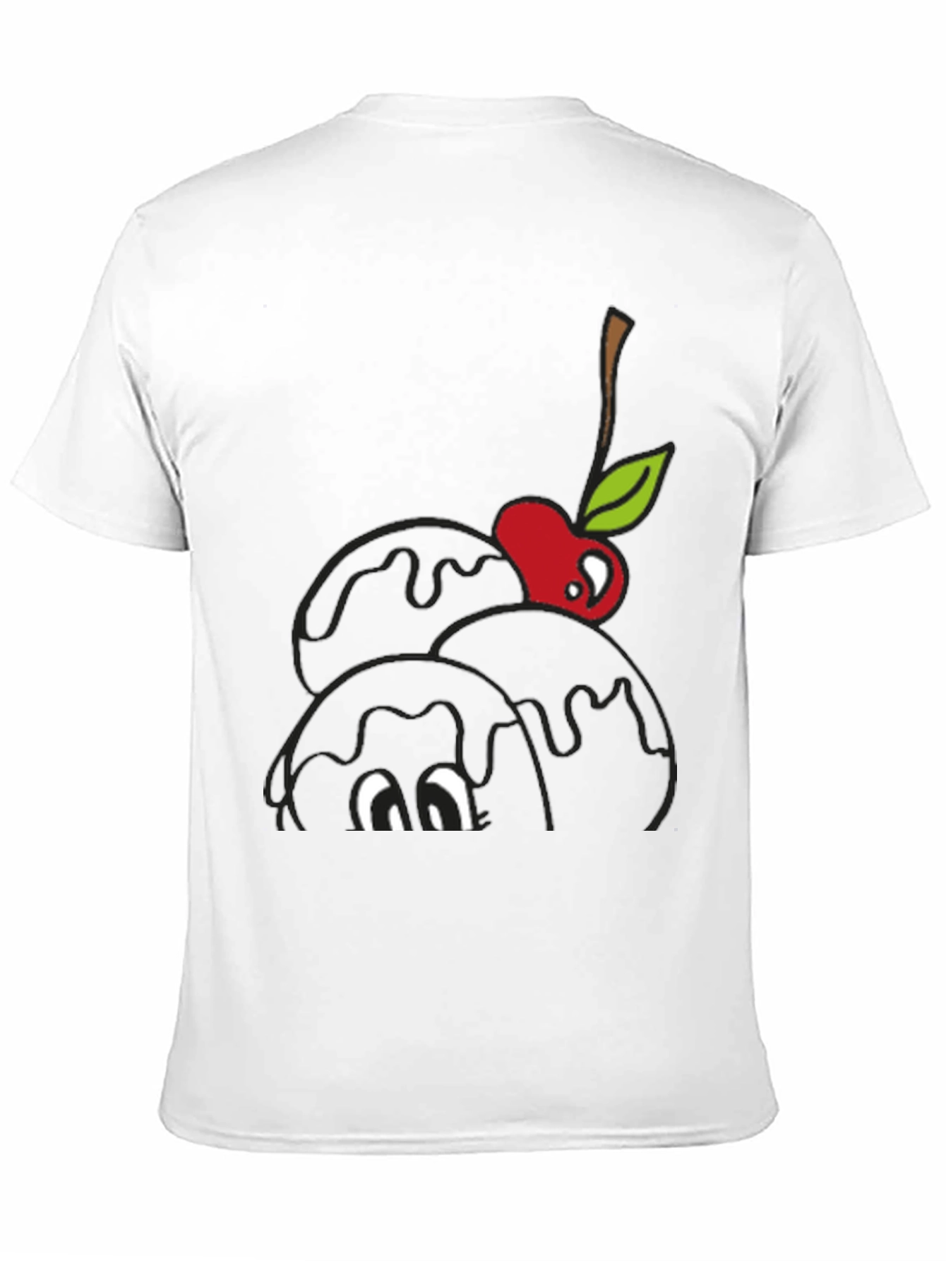 Black T-Shirt with Cartoon Cherry Ice Cream Design
