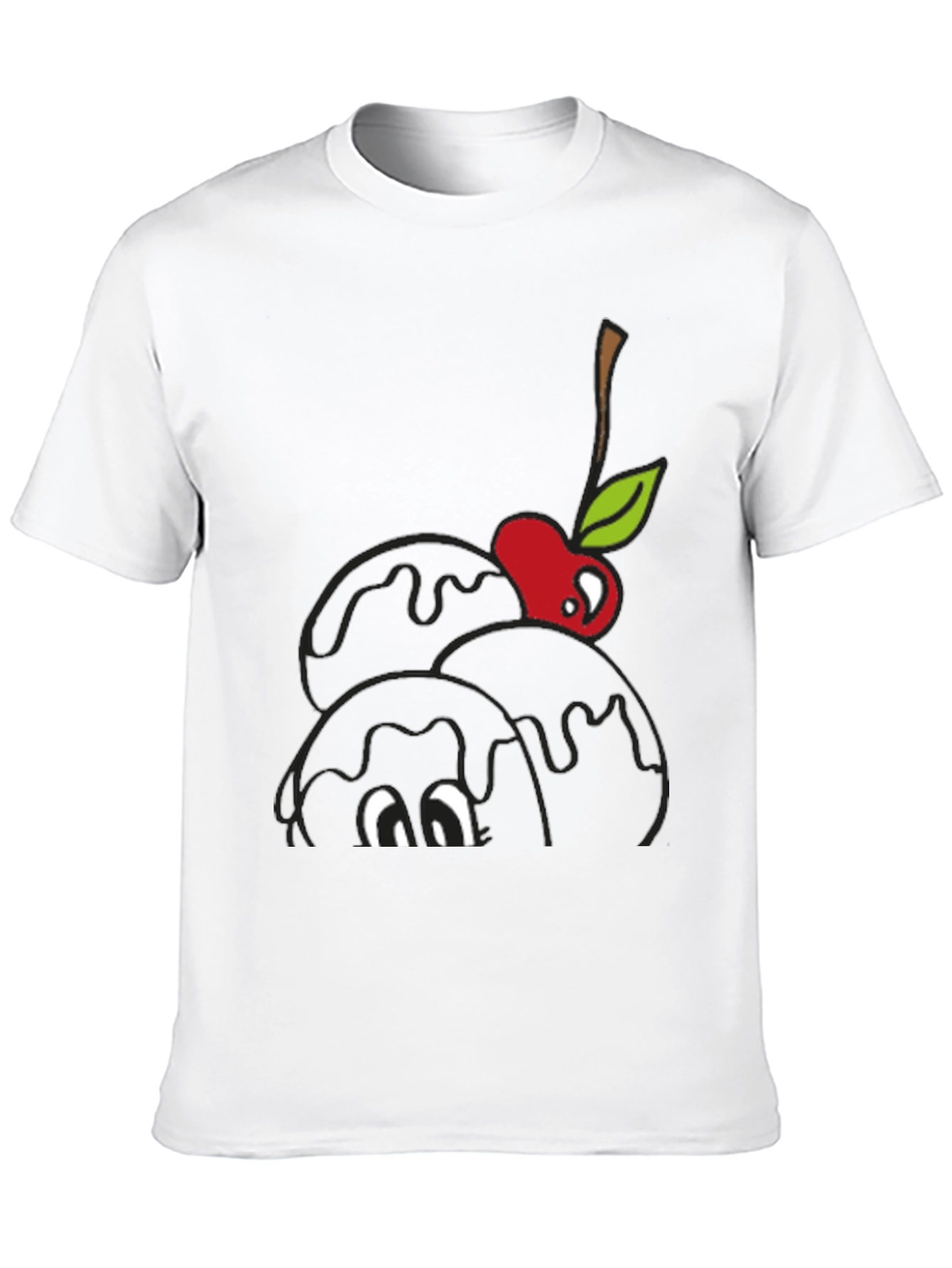 Black T-Shirt with Cartoon Cherry Ice Cream Design