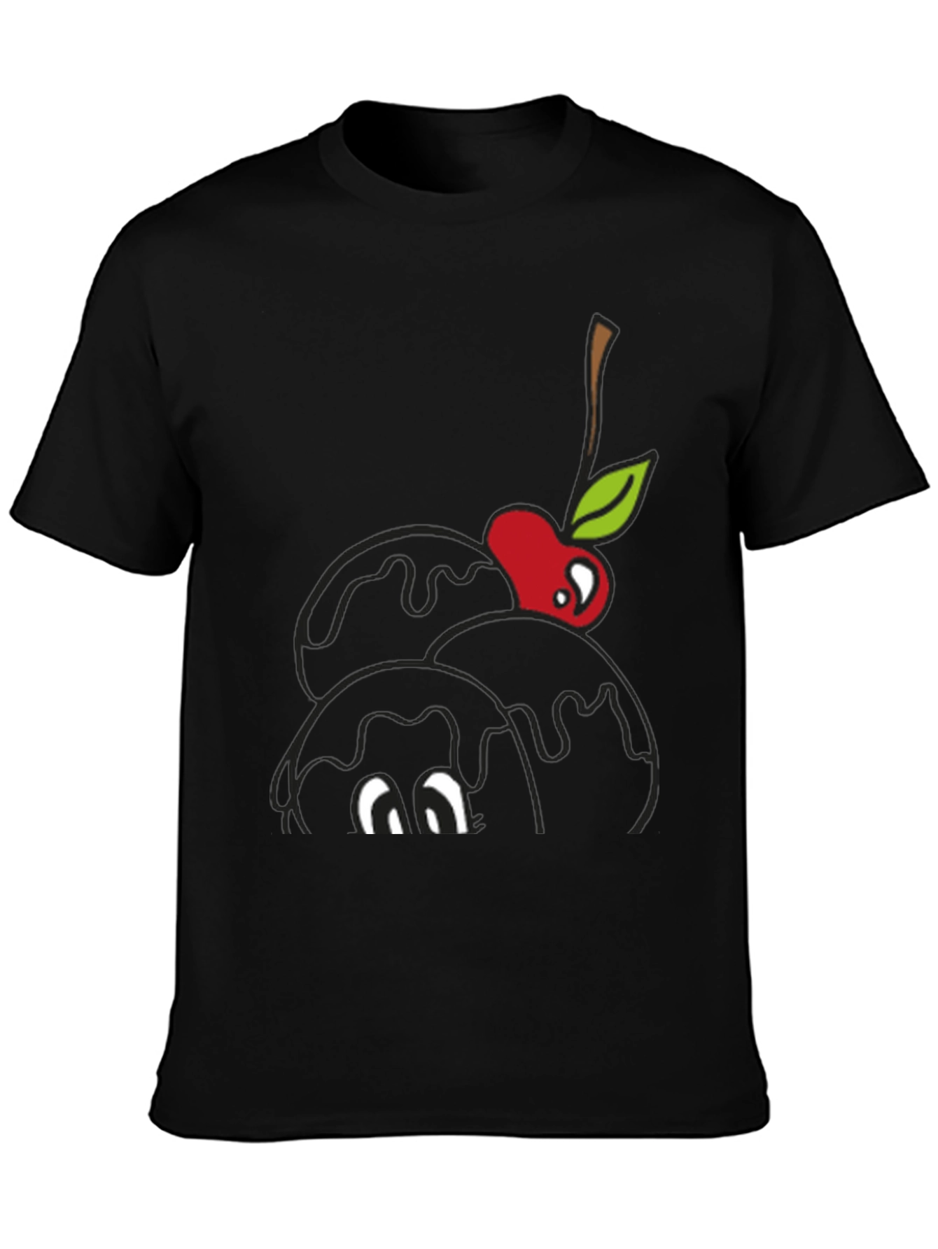 Black T-Shirt with Cartoon Cherry Ice Cream Design