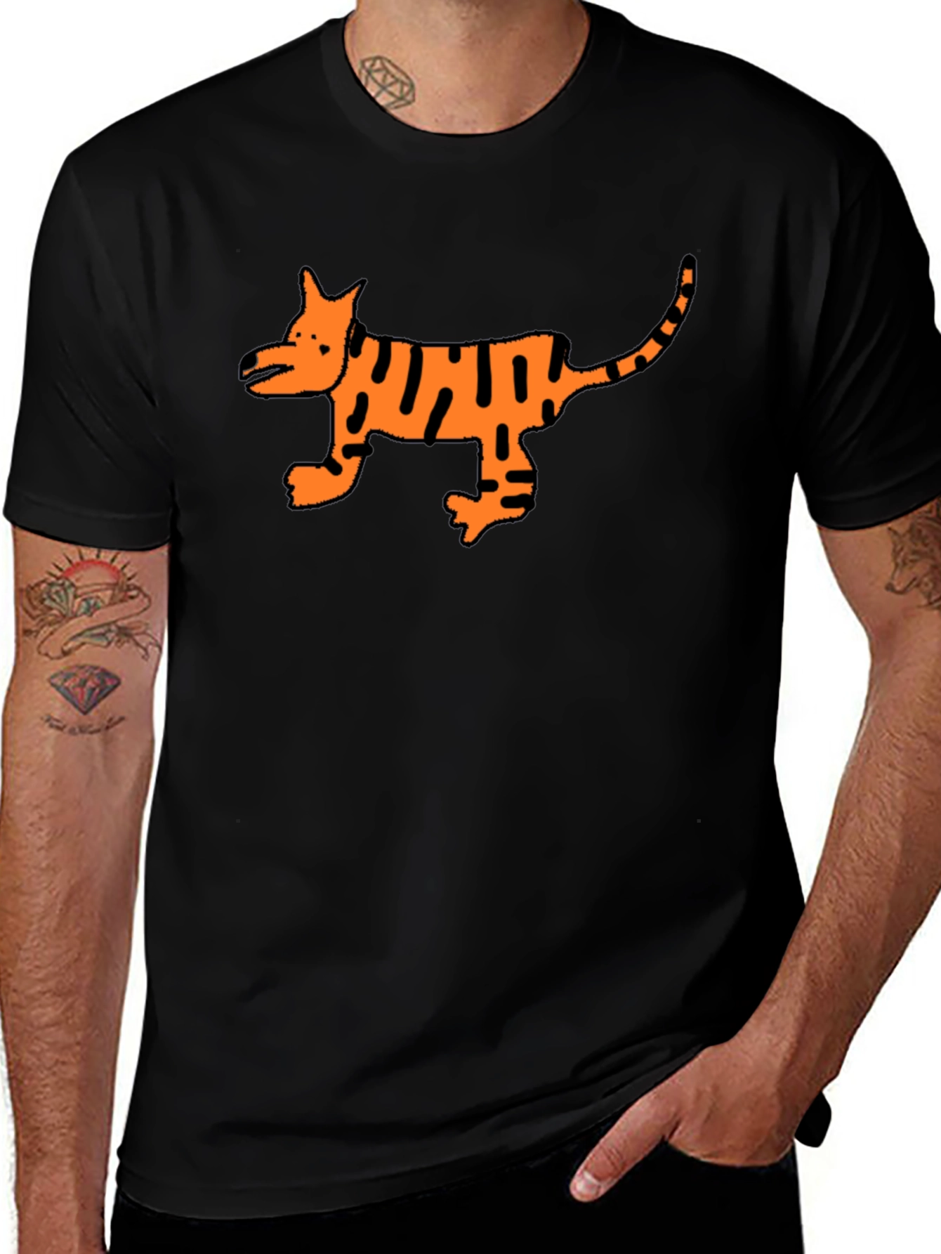 Cool Black T-Shirt with Cartoon Tiger Design