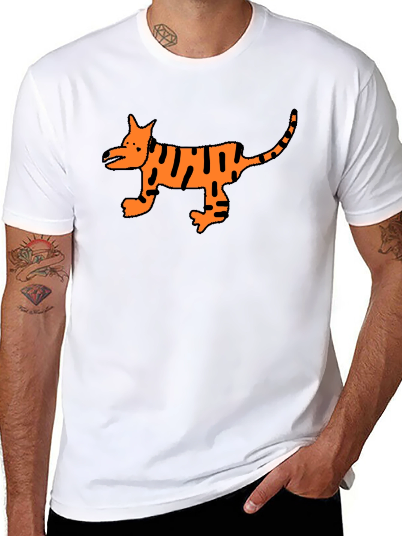 Cool Black T-Shirt with Cartoon Tiger Design