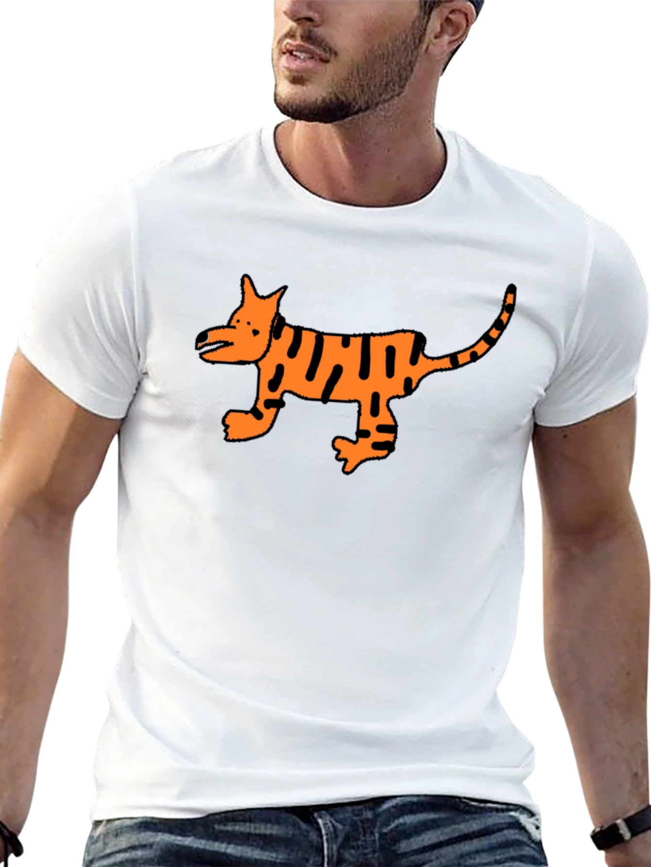 Cool Black T-Shirt with Cartoon Tiger Design