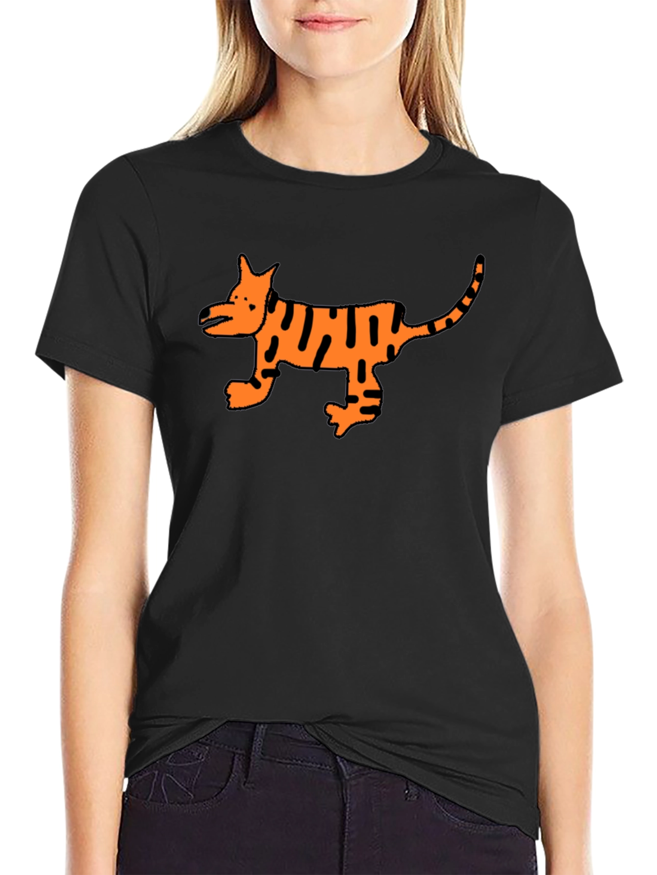 Cool Black T-Shirt with Cartoon Tiger Design
