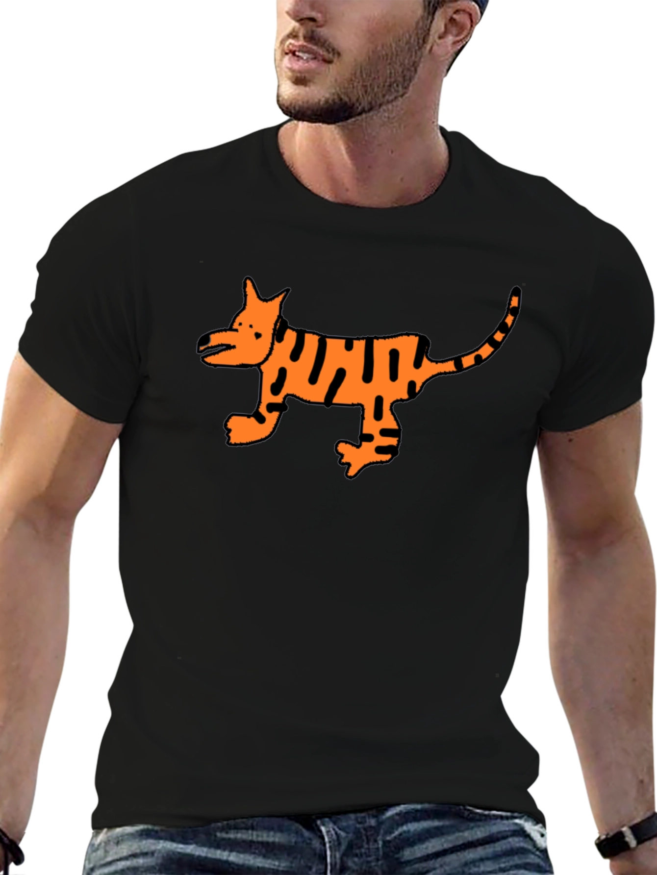 Cool Black T-Shirt with Cartoon Tiger Design