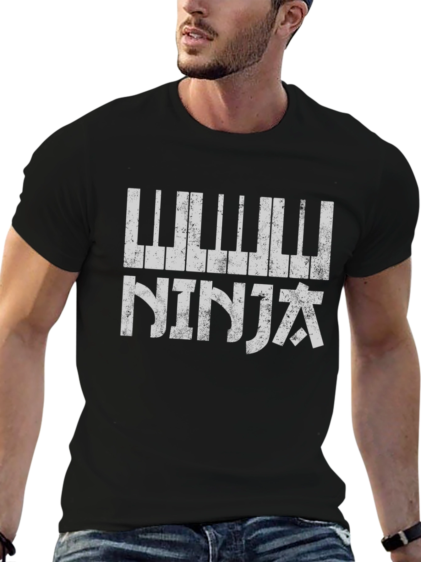 Piano Ninja Black Graphic T-Shirt