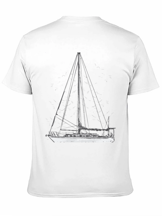 Nautical Sailboat Graphic Tee - Black Cotton T-Shirt