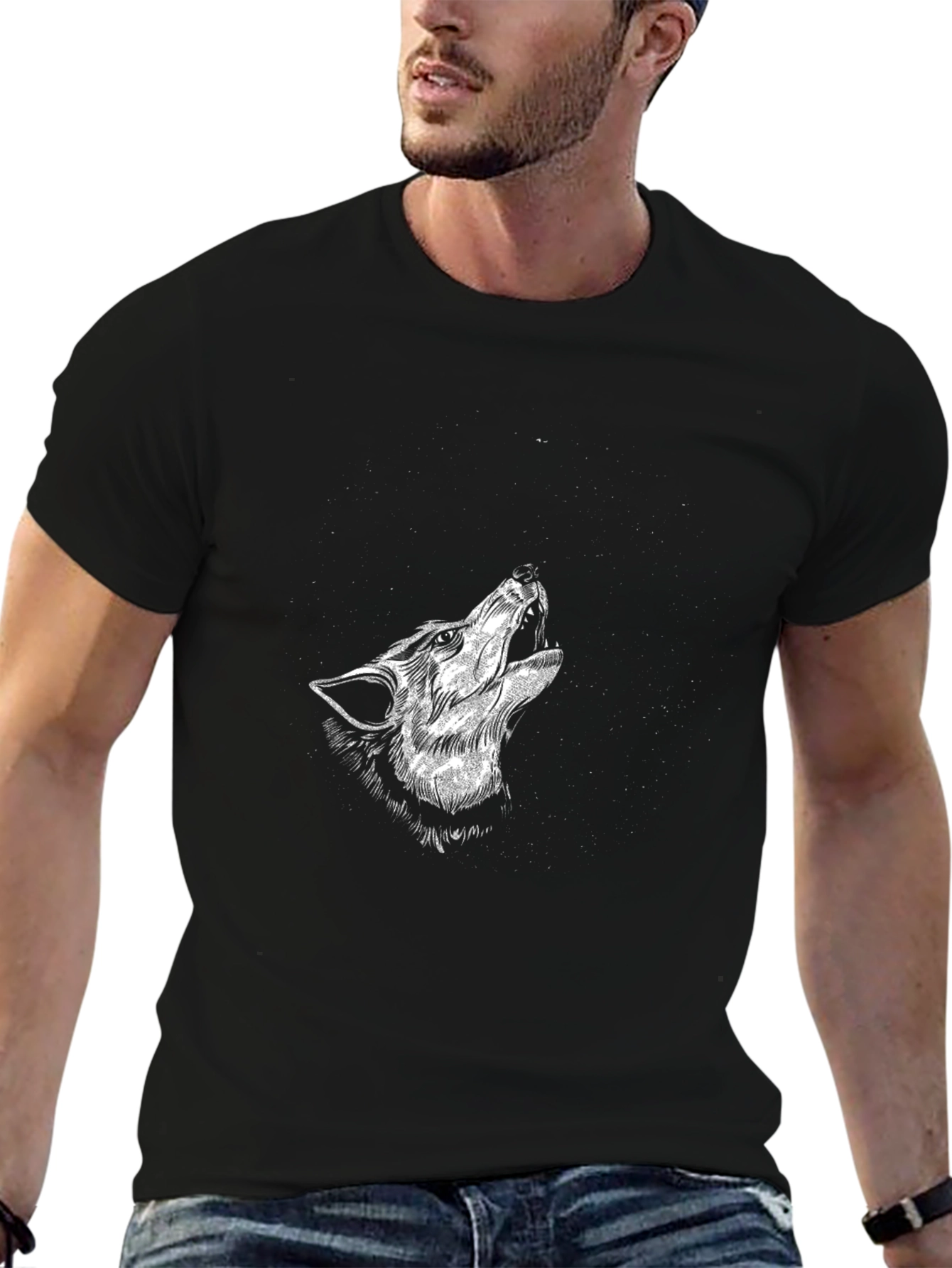 Black Wolf Howl Graphic Tee - Stylish Mens T-Shirt
