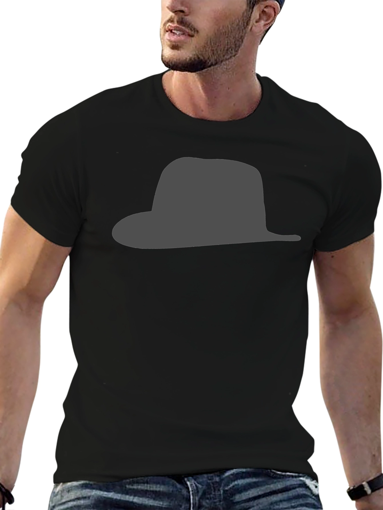 Black Hat Silhouette Graphic Tee - Stylish & Modern