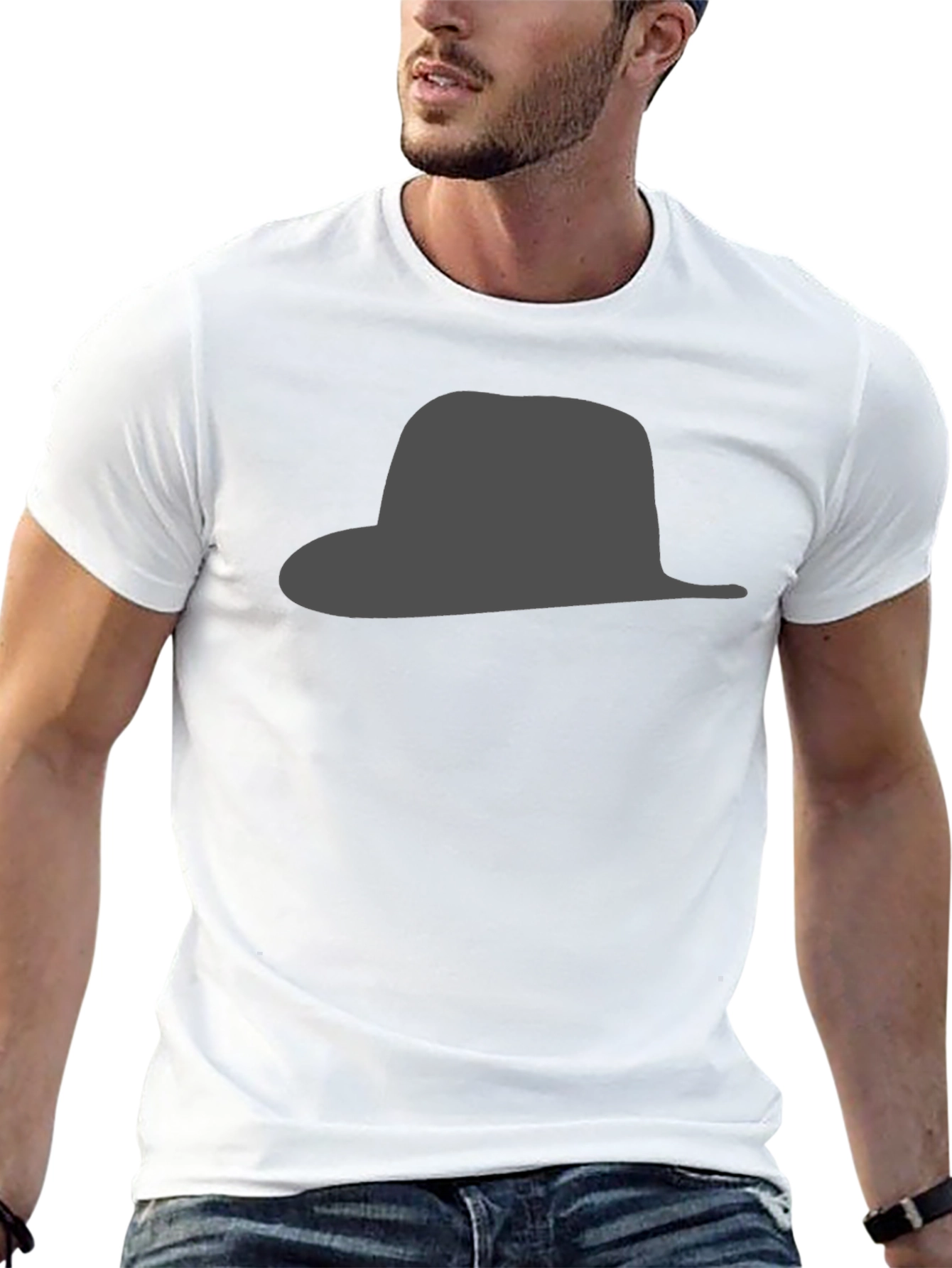Black Hat Silhouette Graphic Tee - Stylish & Modern