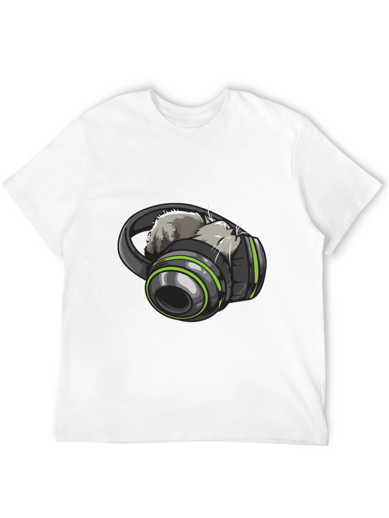 Cat Headphones Graphic Tee - Black