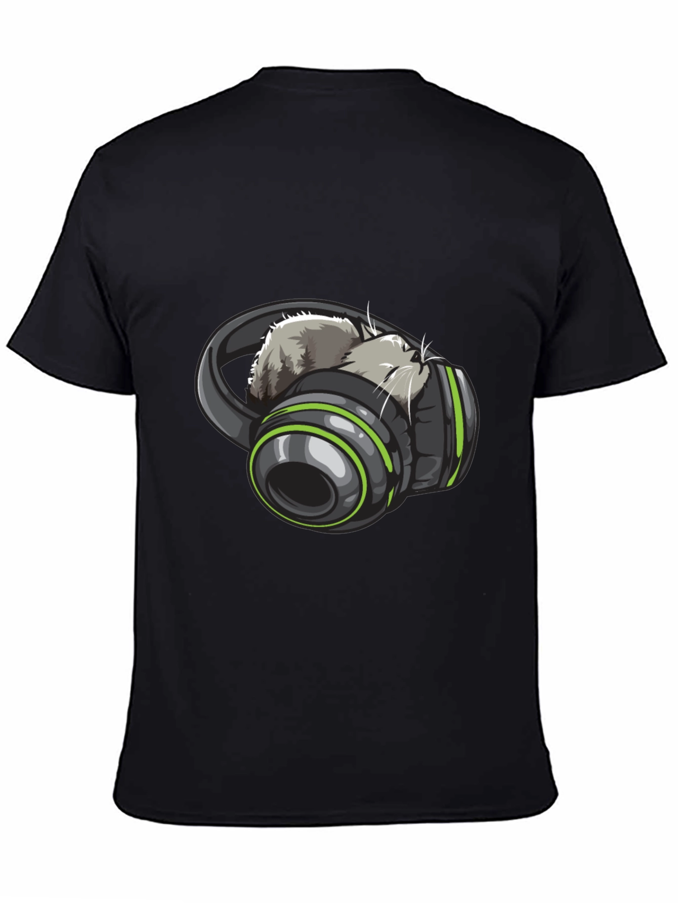 Cat Headphones Graphic Tee - Black