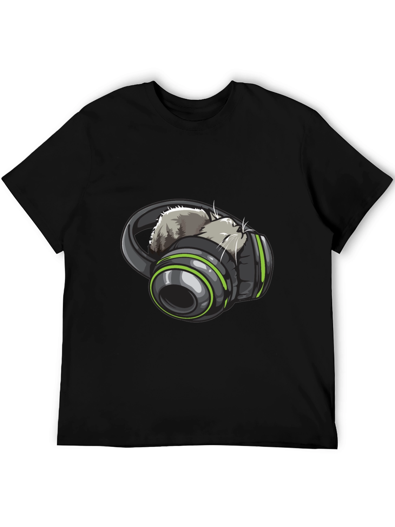 Cat Headphones Graphic Tee - Black