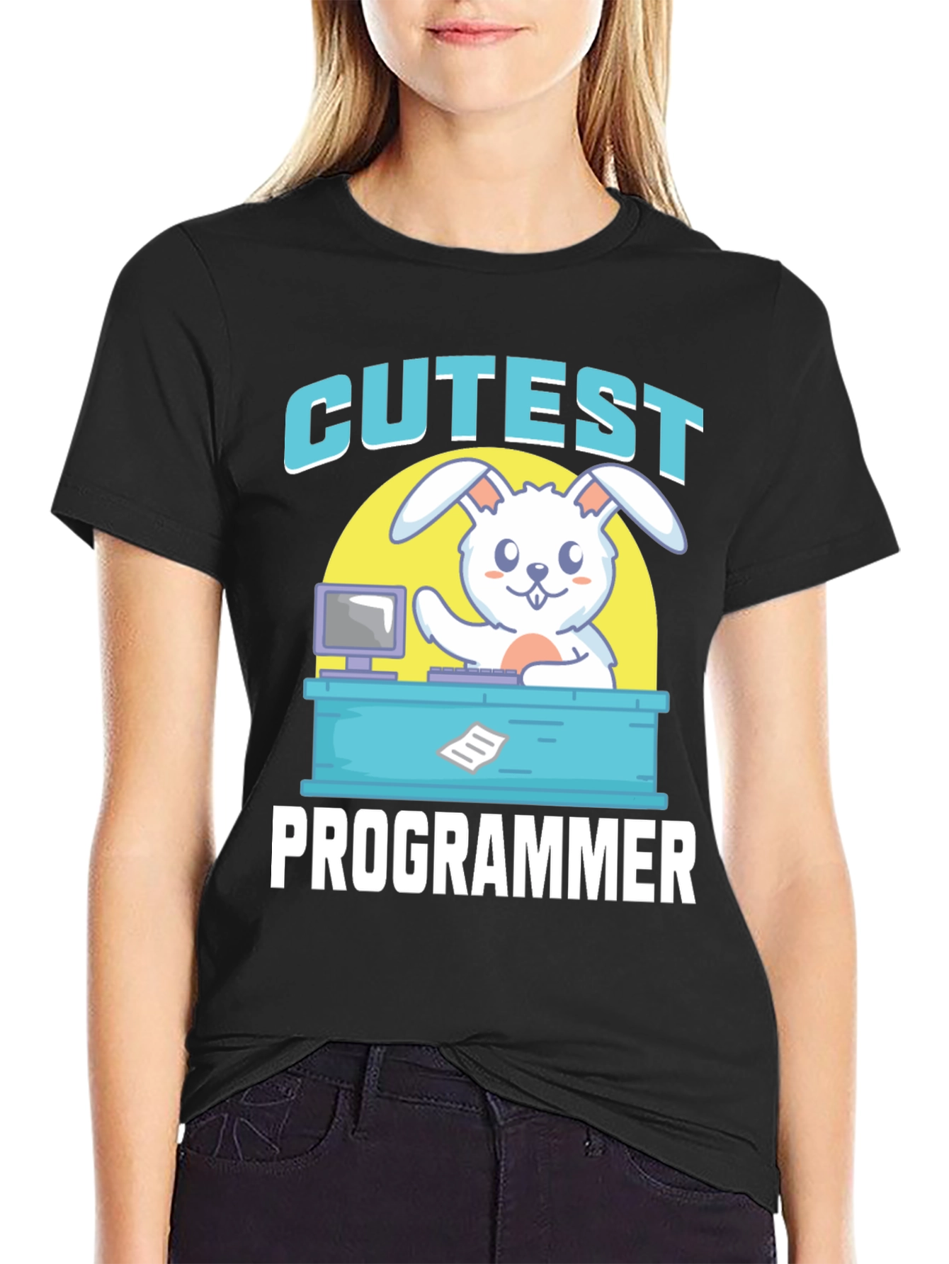 Cutest Programmer Graphic T-Shirt - Bunny Coder Tee