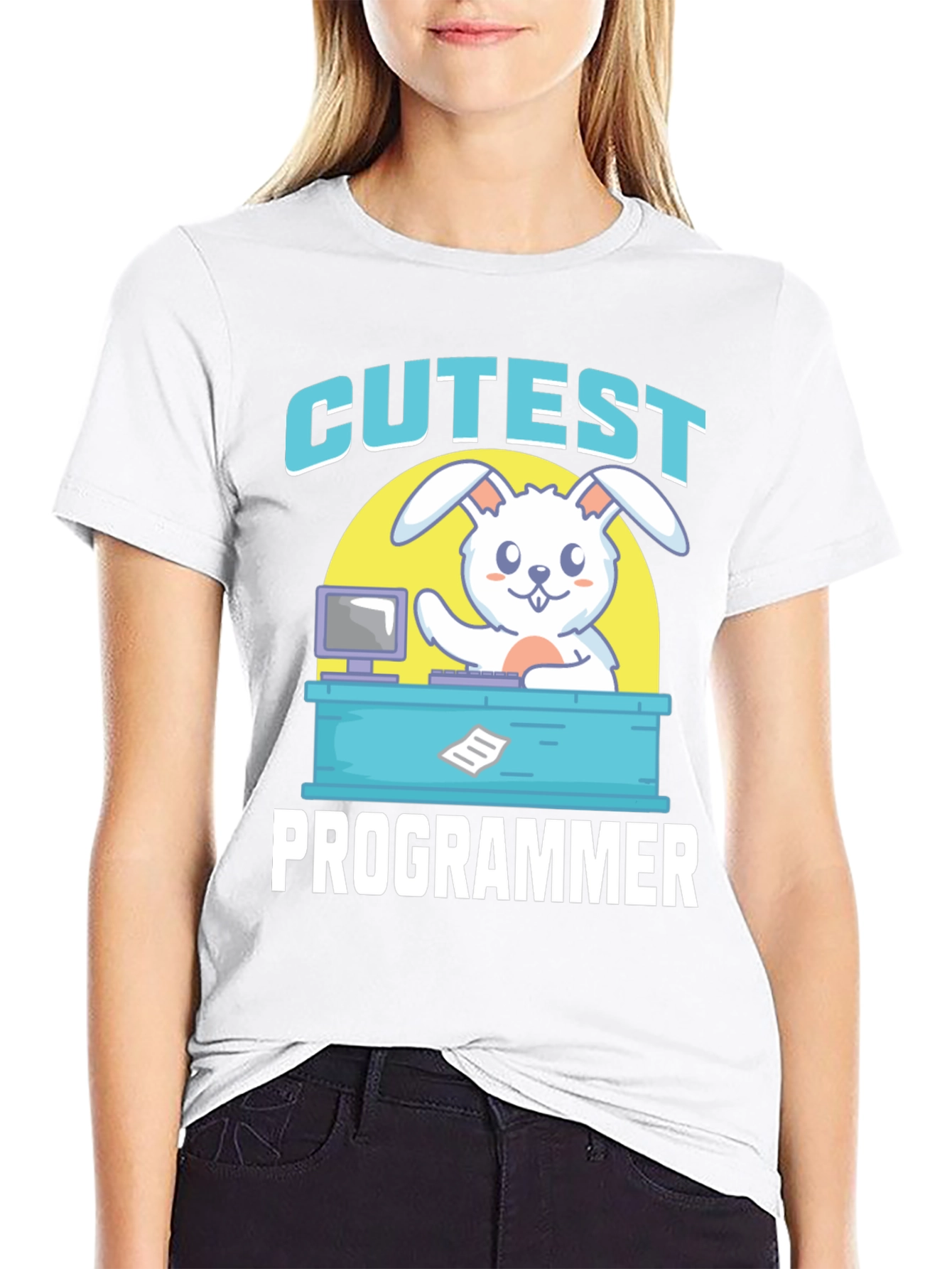 Cutest Programmer Graphic T-Shirt - Bunny Coder Tee