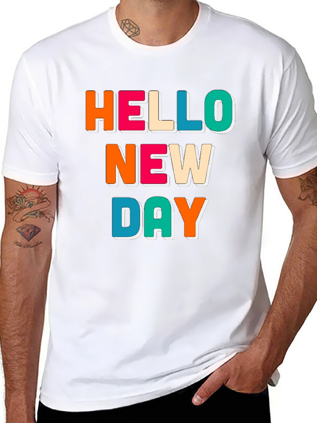 Hello New Day Graphic Tee - Trendy Casual Shirt