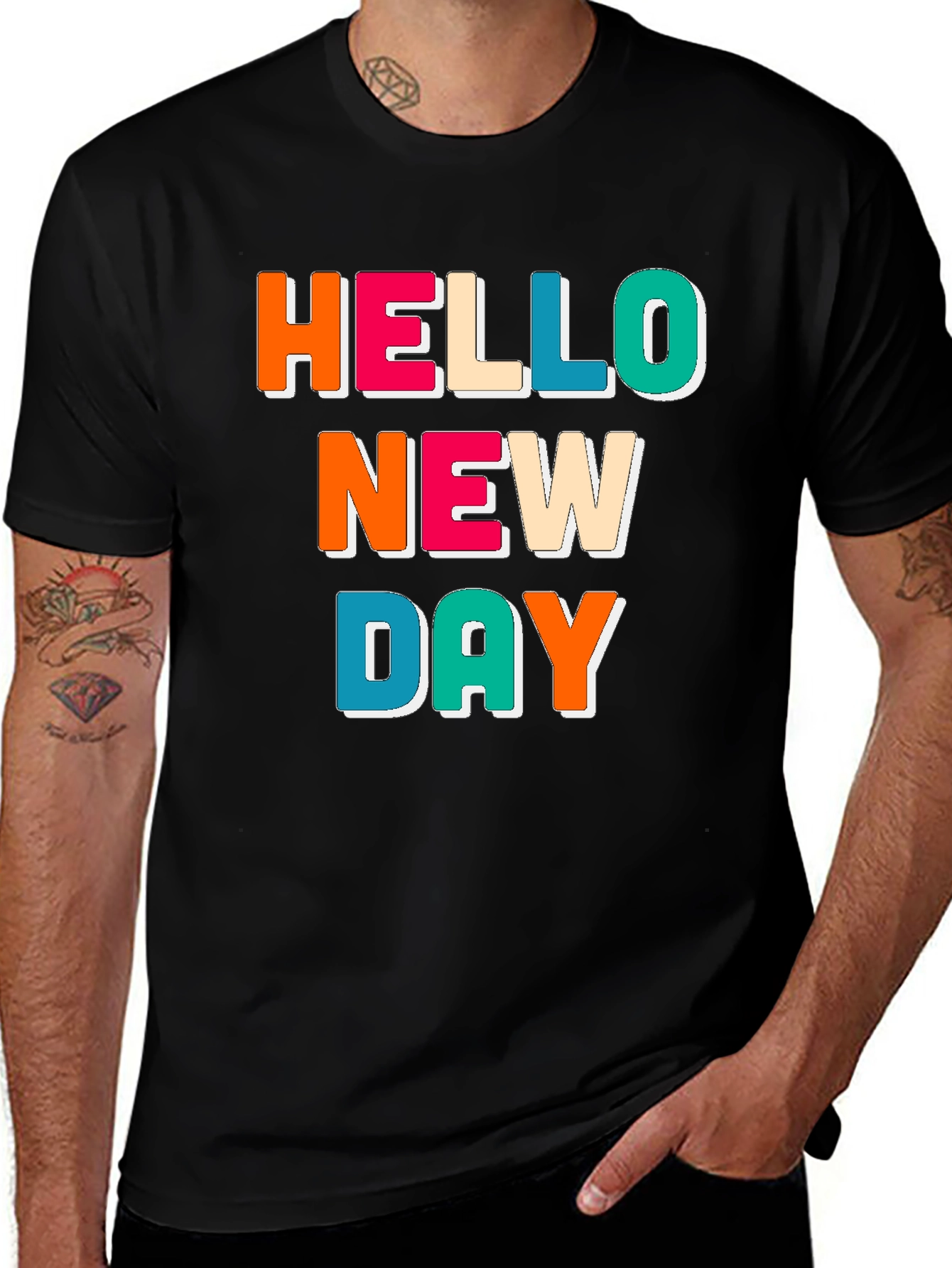 Hello New Day Graphic Tee - Trendy Casual Shirt