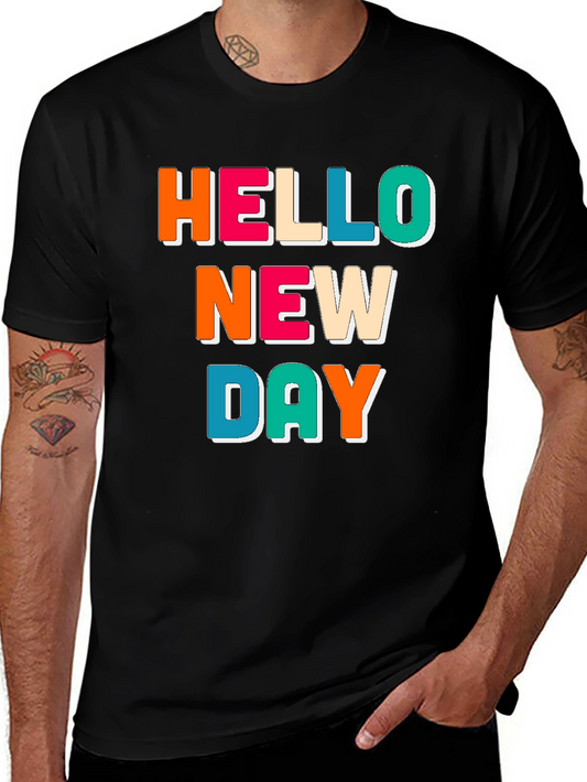Hello New Day Graphic Tee - Trendy Casual Shirt