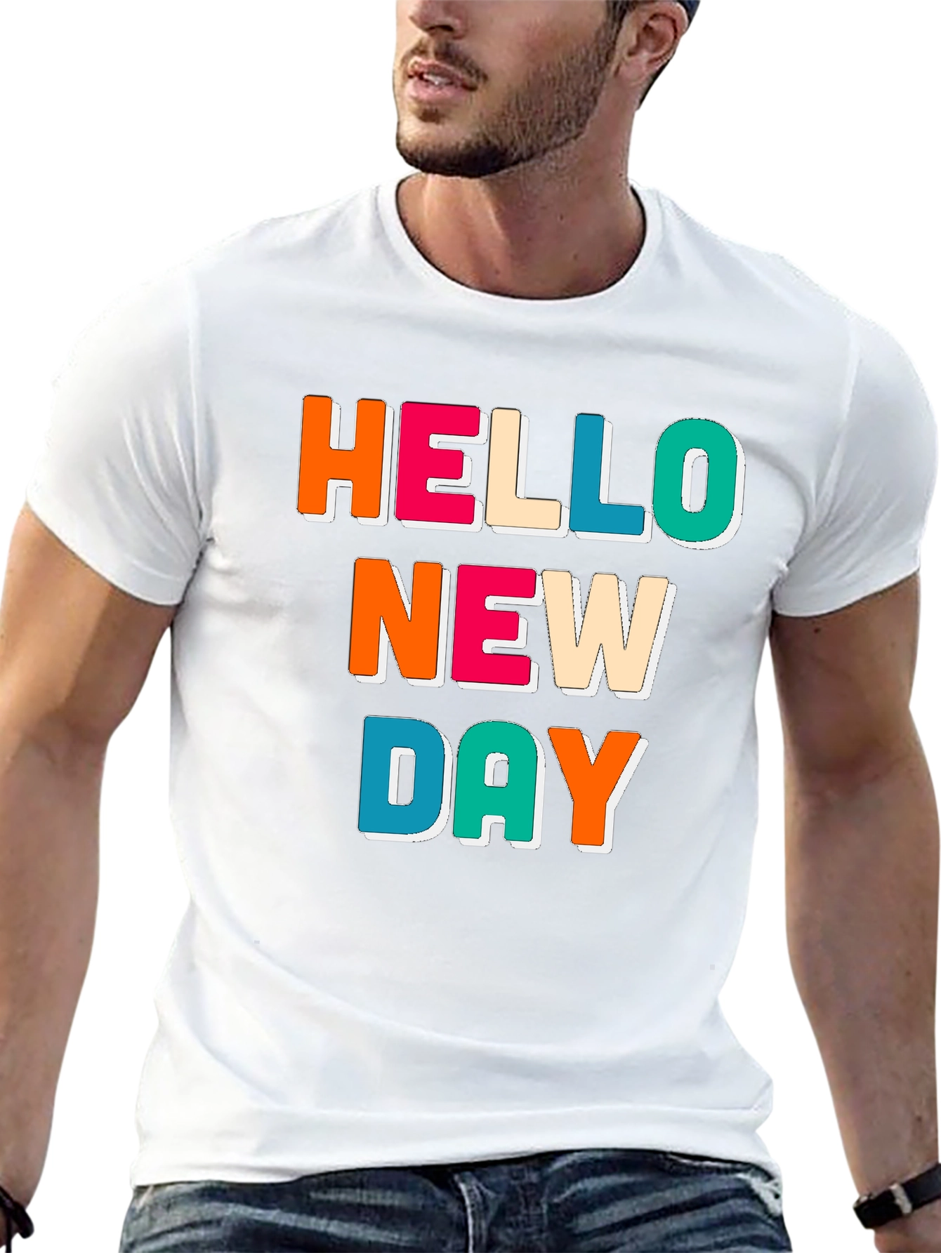 Hello New Day Graphic Tee - Trendy Casual Shirt