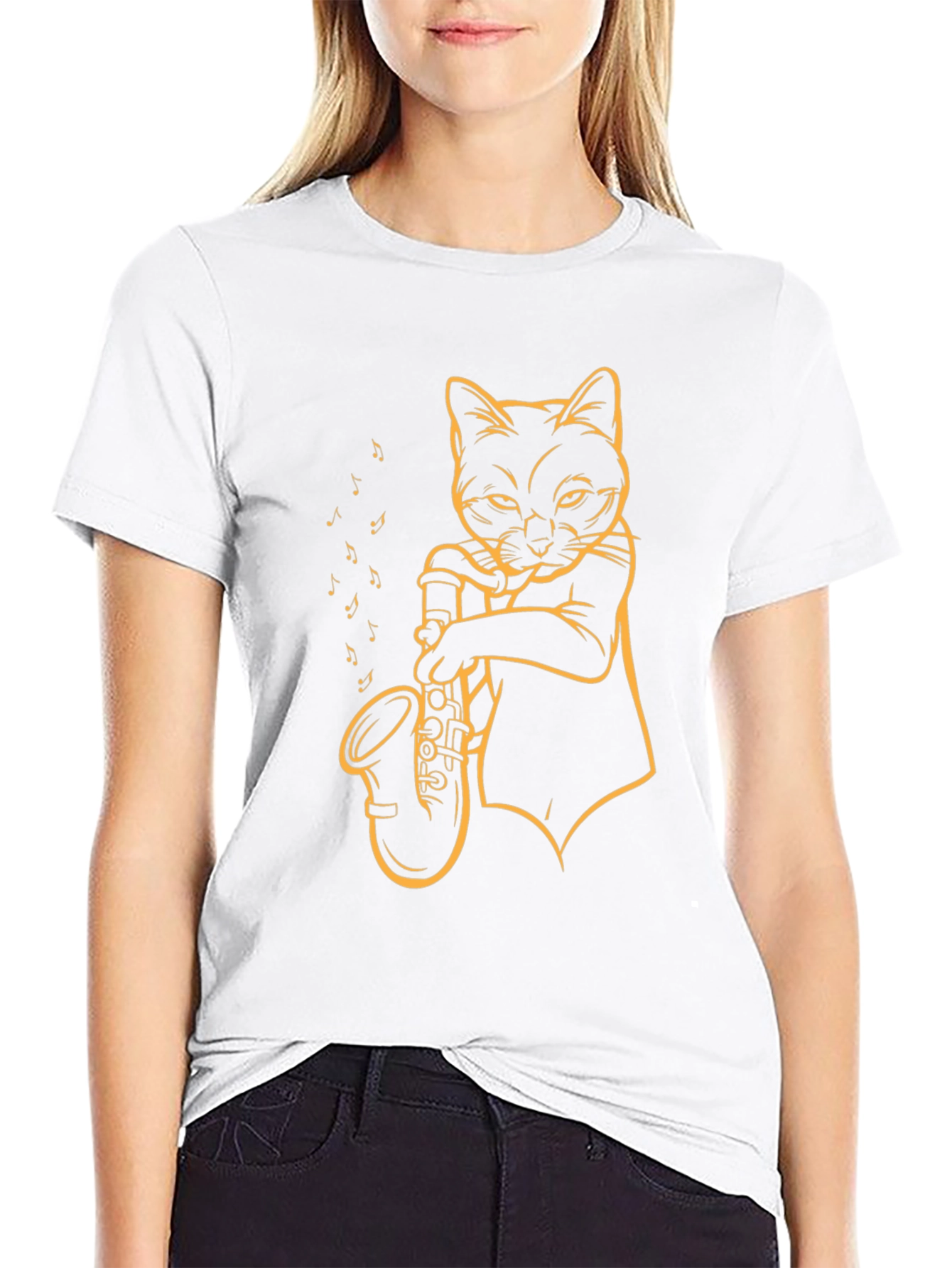 Cat Saxophone T-Shirt - Cool Musician Tee