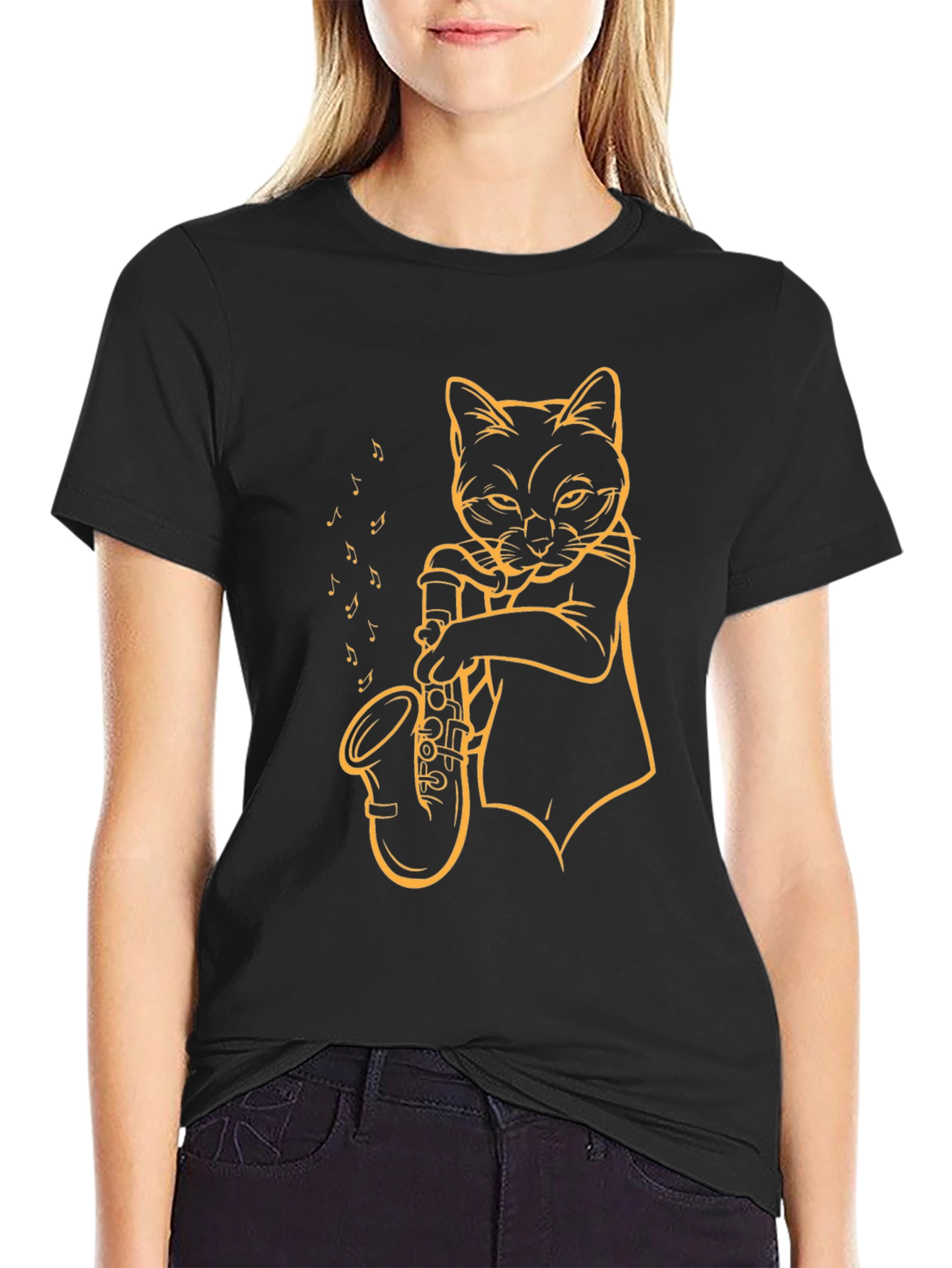 Cat Saxophone T-Shirt - Cool Musician Tee