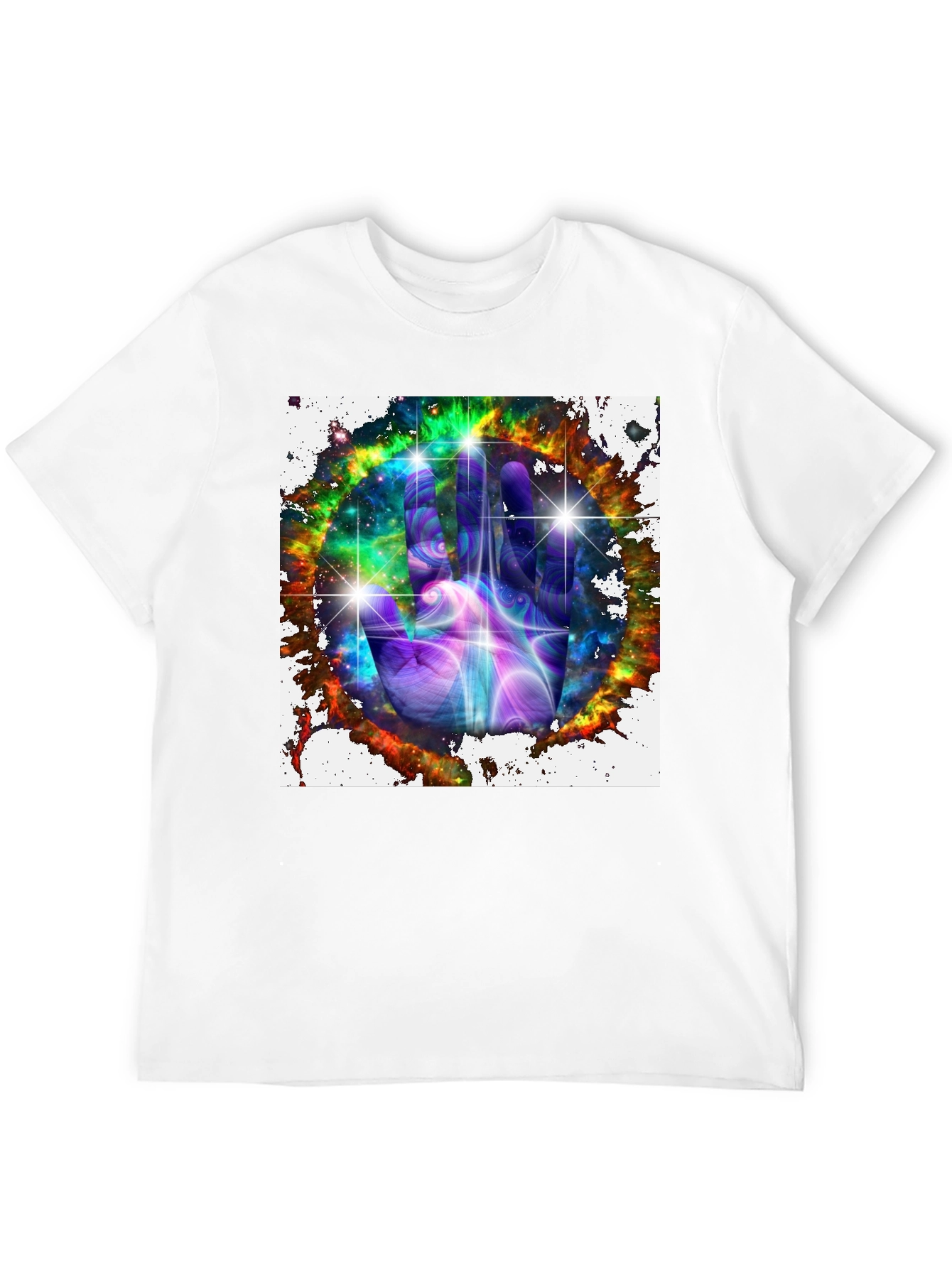 Cosmic Hand Graphic Tee - Galaxy Design