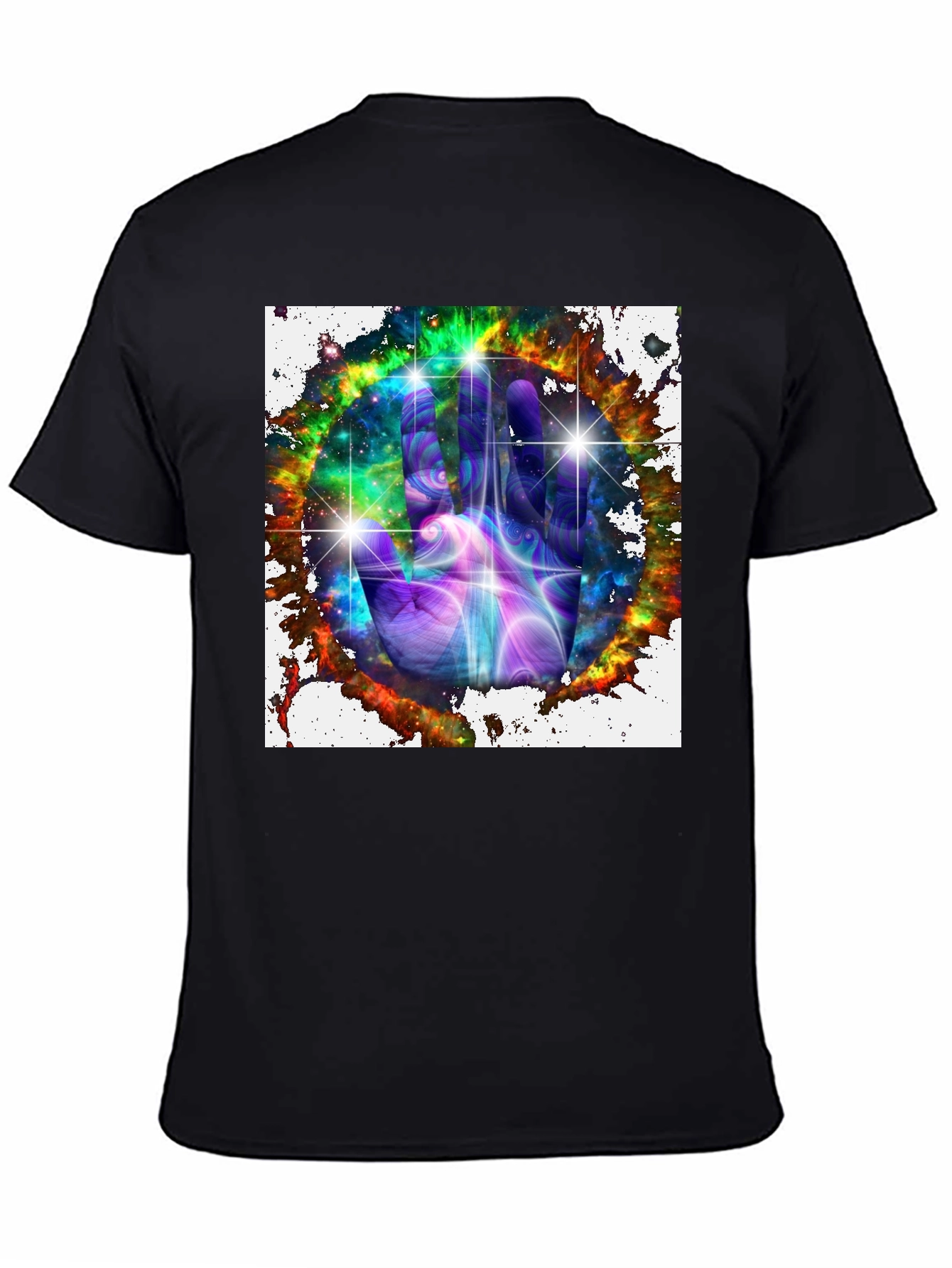 Cosmic Hand Graphic Tee - Galaxy Design