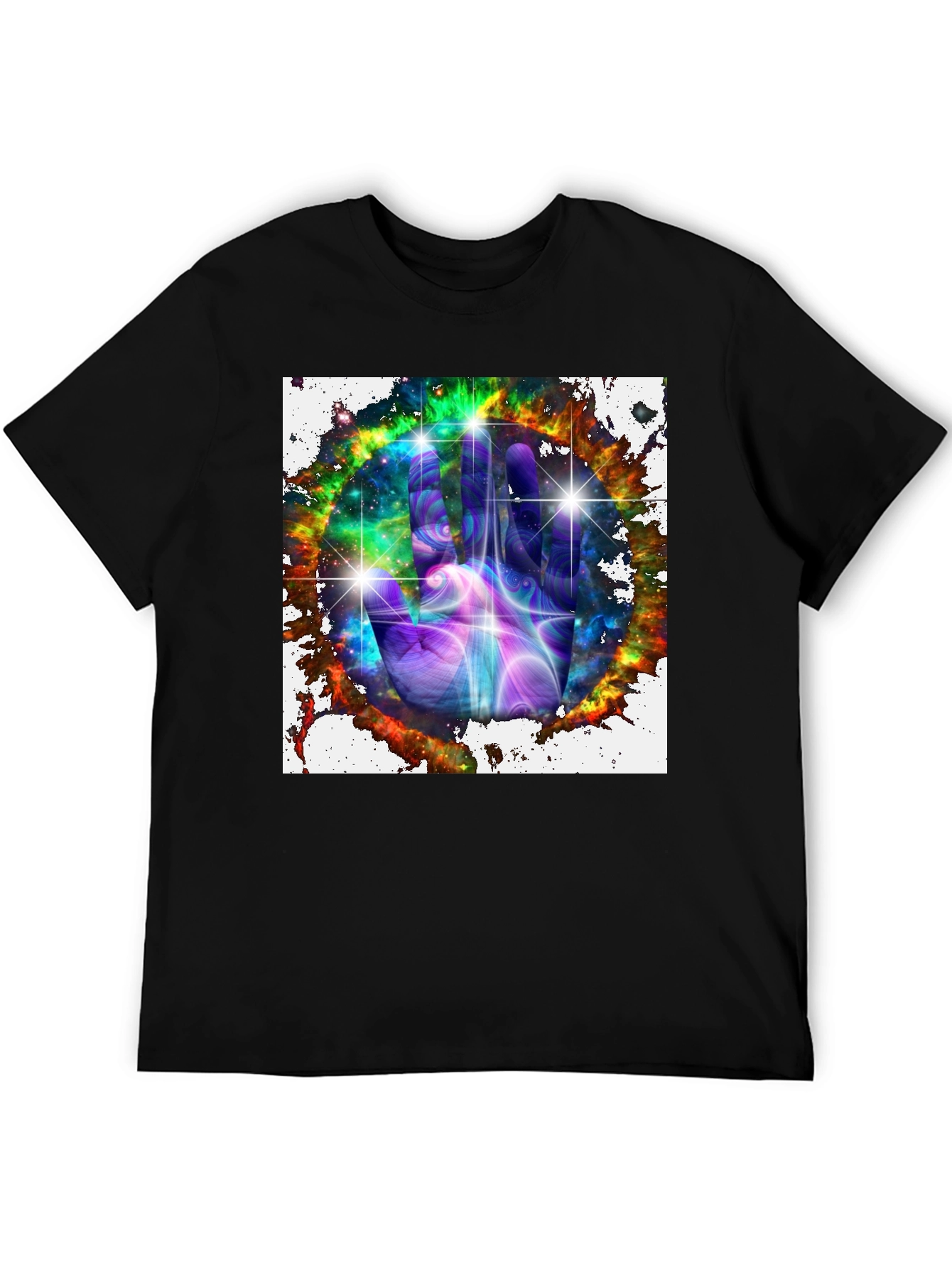 Cosmic Hand Graphic Tee - Galaxy Design