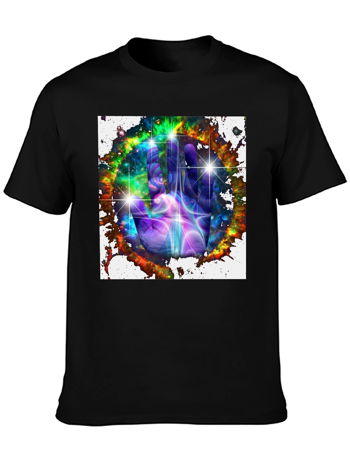 Cosmic Hand Graphic Tee - Galaxy Design