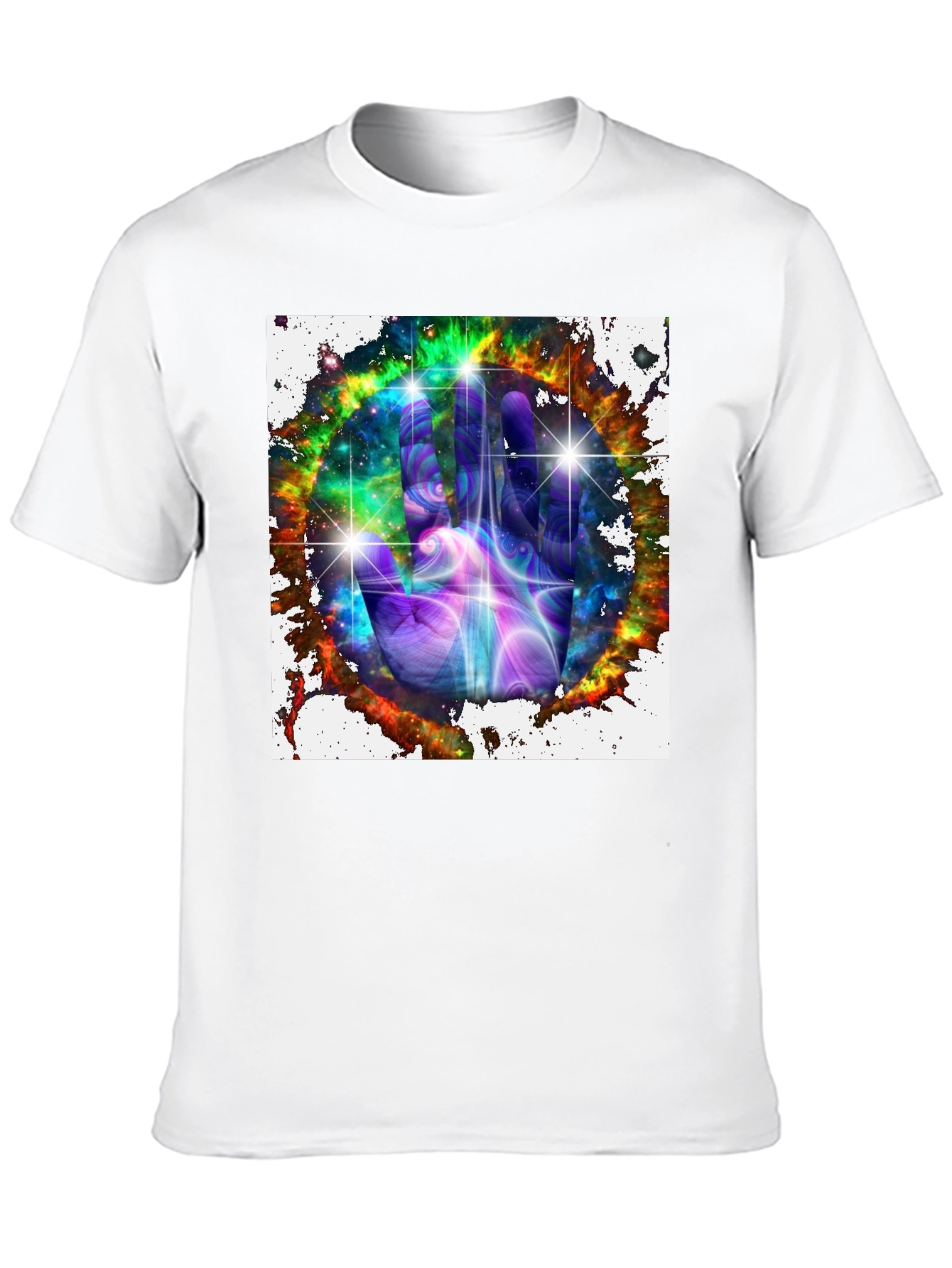 Cosmic Hand Graphic Tee - Galaxy Design