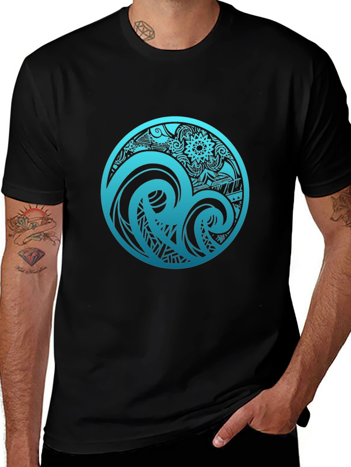 Tribal Wave Graphic T-Shirt - Black