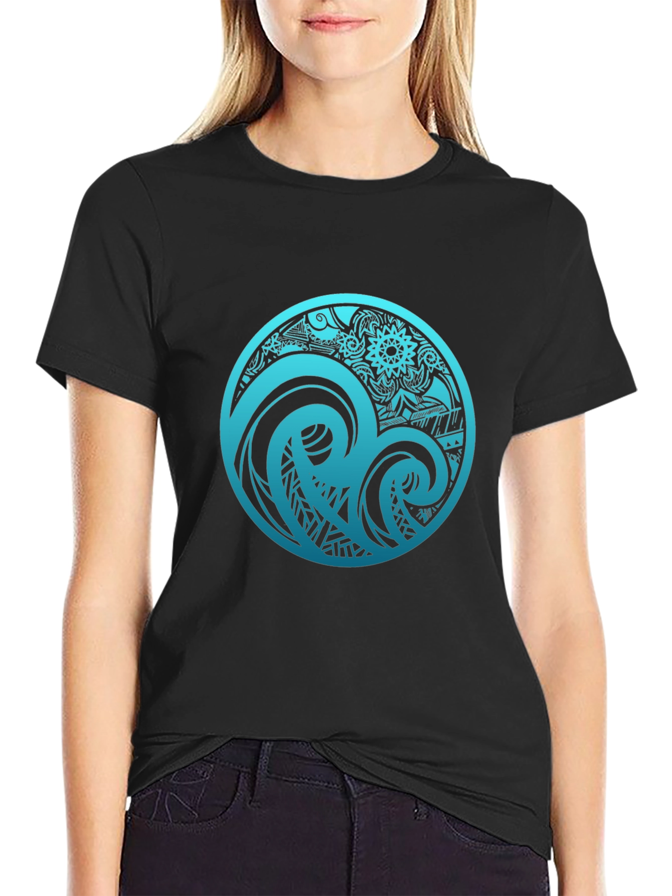 Tribal Wave Graphic T-Shirt - Black
