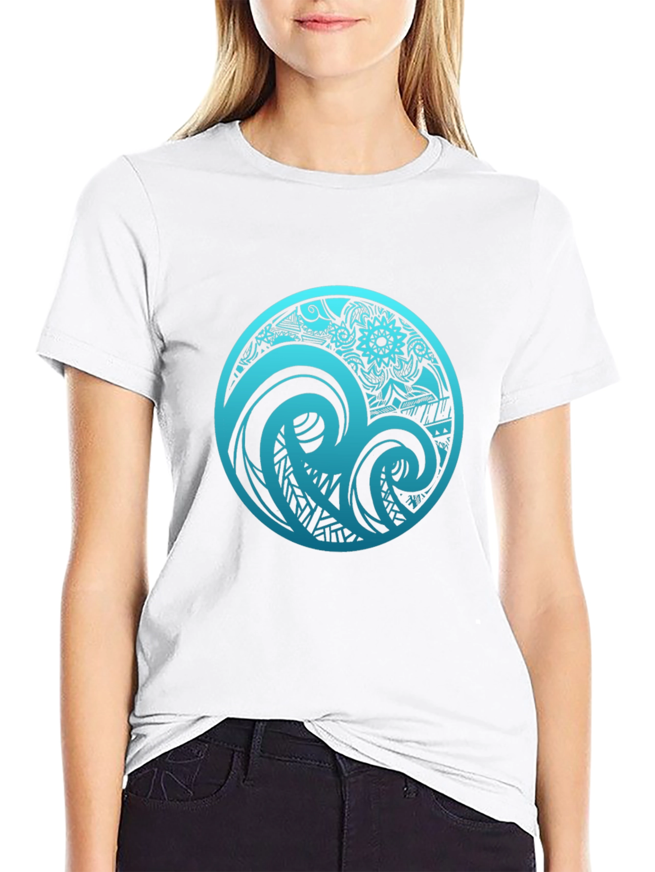 Tribal Wave Graphic T-Shirt - Black