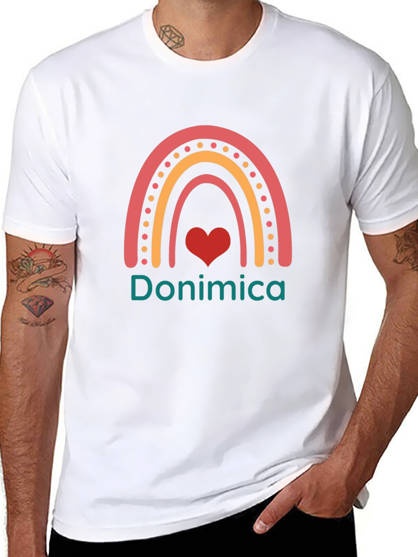 Rainbow Donimica Heart Tee - Stylish Graphic T-Shirt