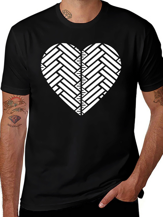 Geometric Heart Graphic Black T-Shirt