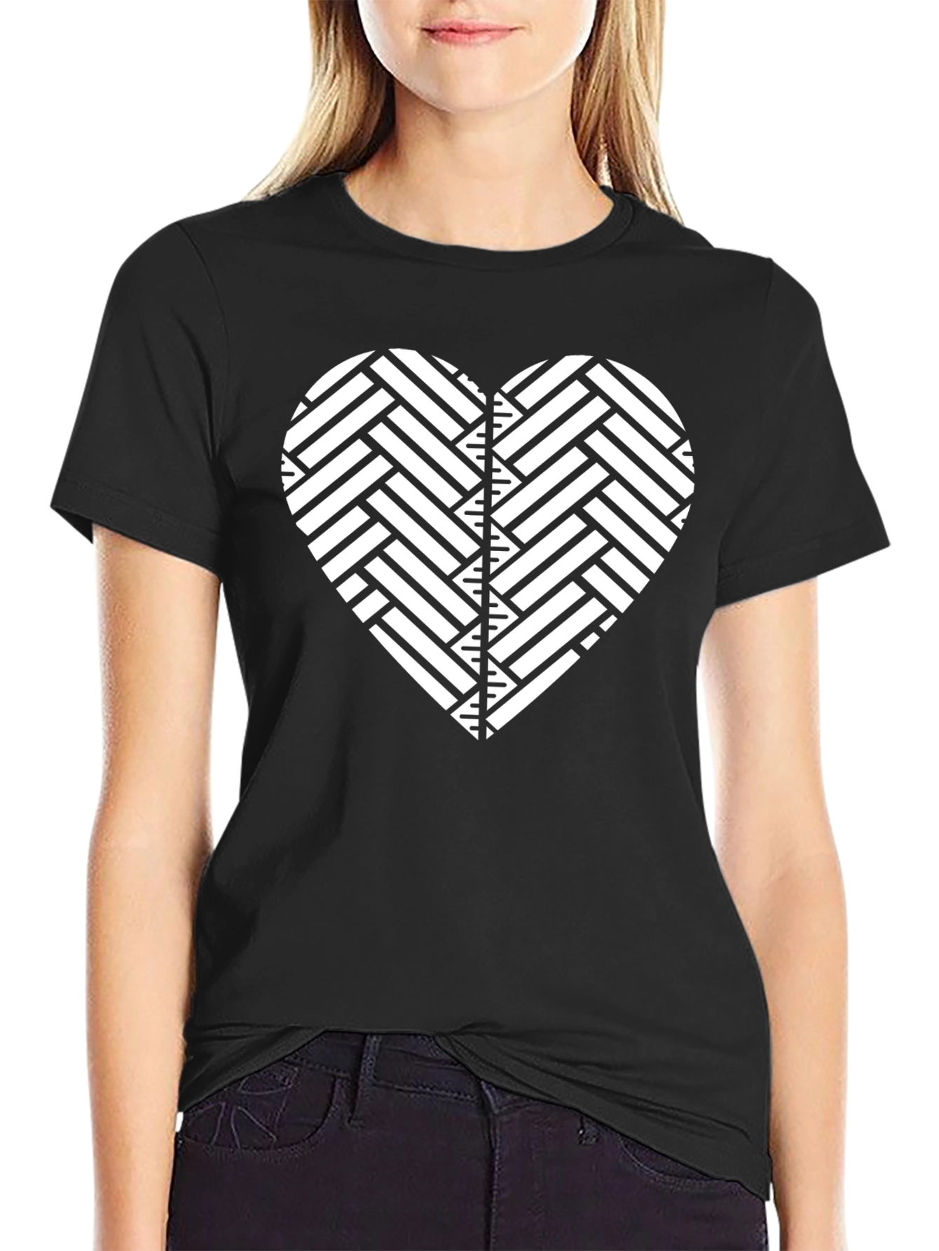 Geometric Heart Graphic Black T-Shirt