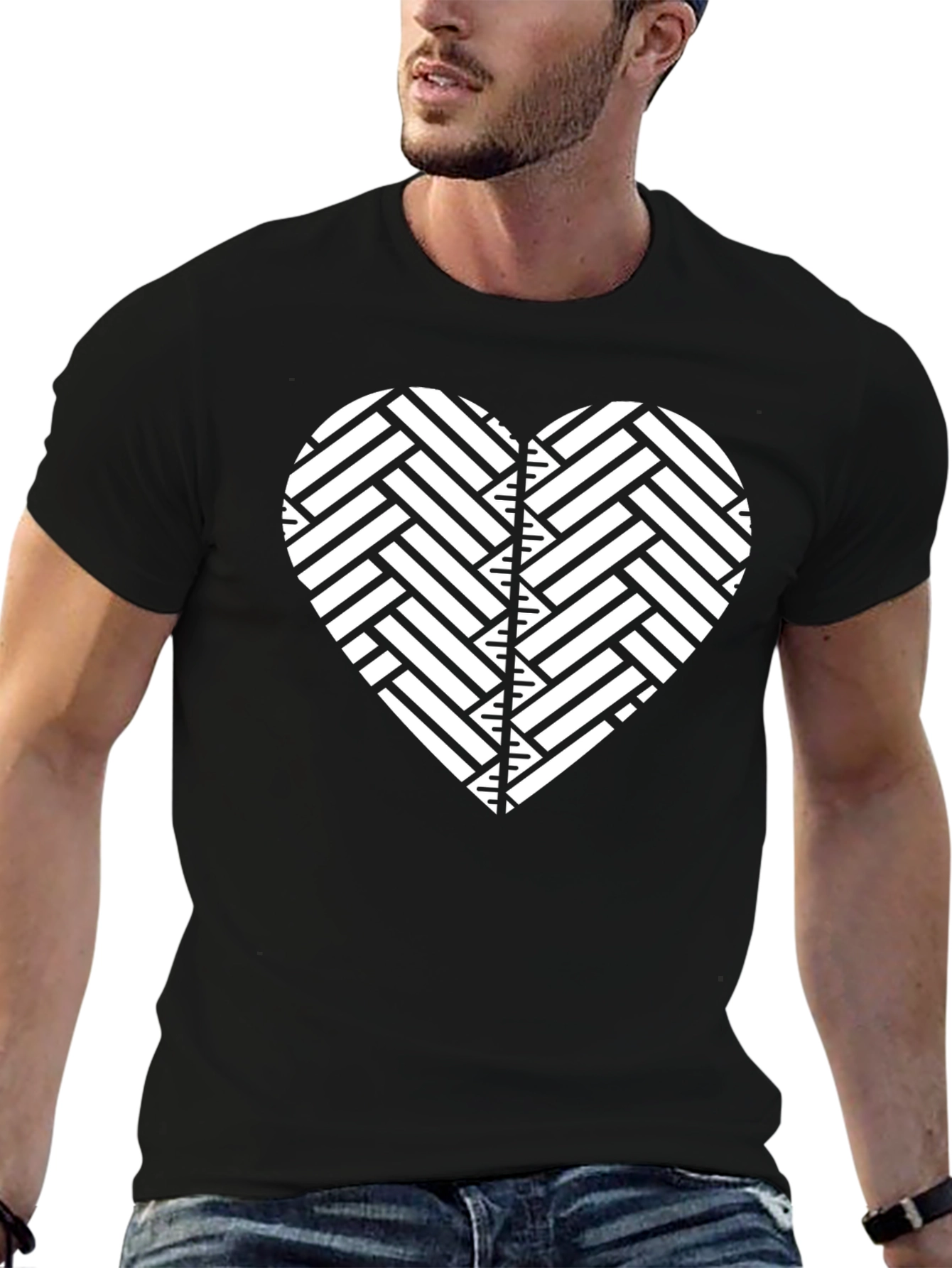 Geometric Heart Graphic Black T-Shirt