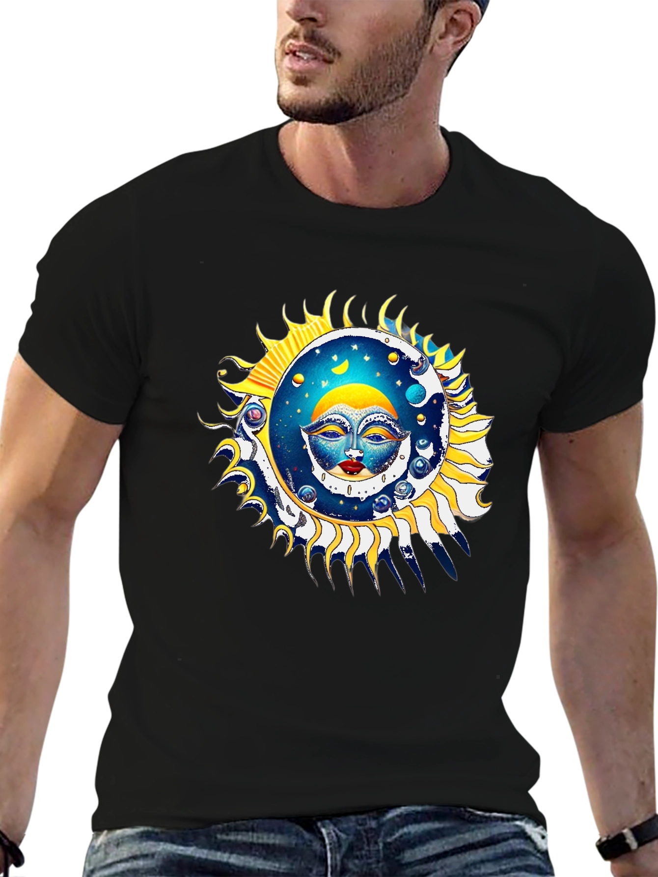 Sun and Moon Graphic Black T-Shirt