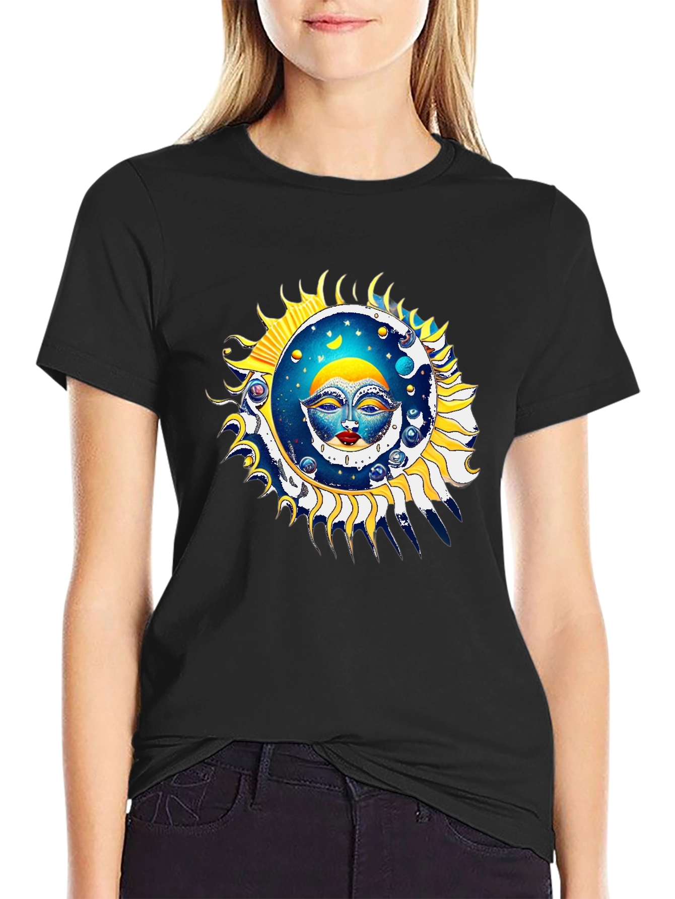 Sun and Moon Graphic Black T-Shirt