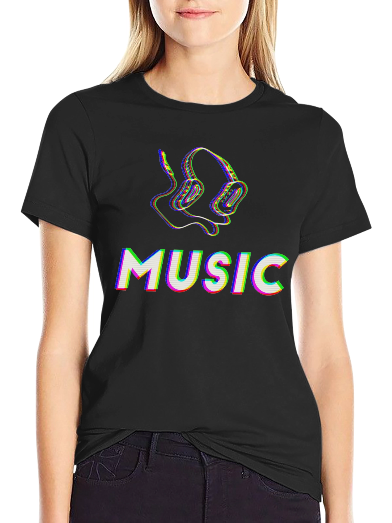 Music Headphones Graphic Tee - Black Cotton T-Shirt