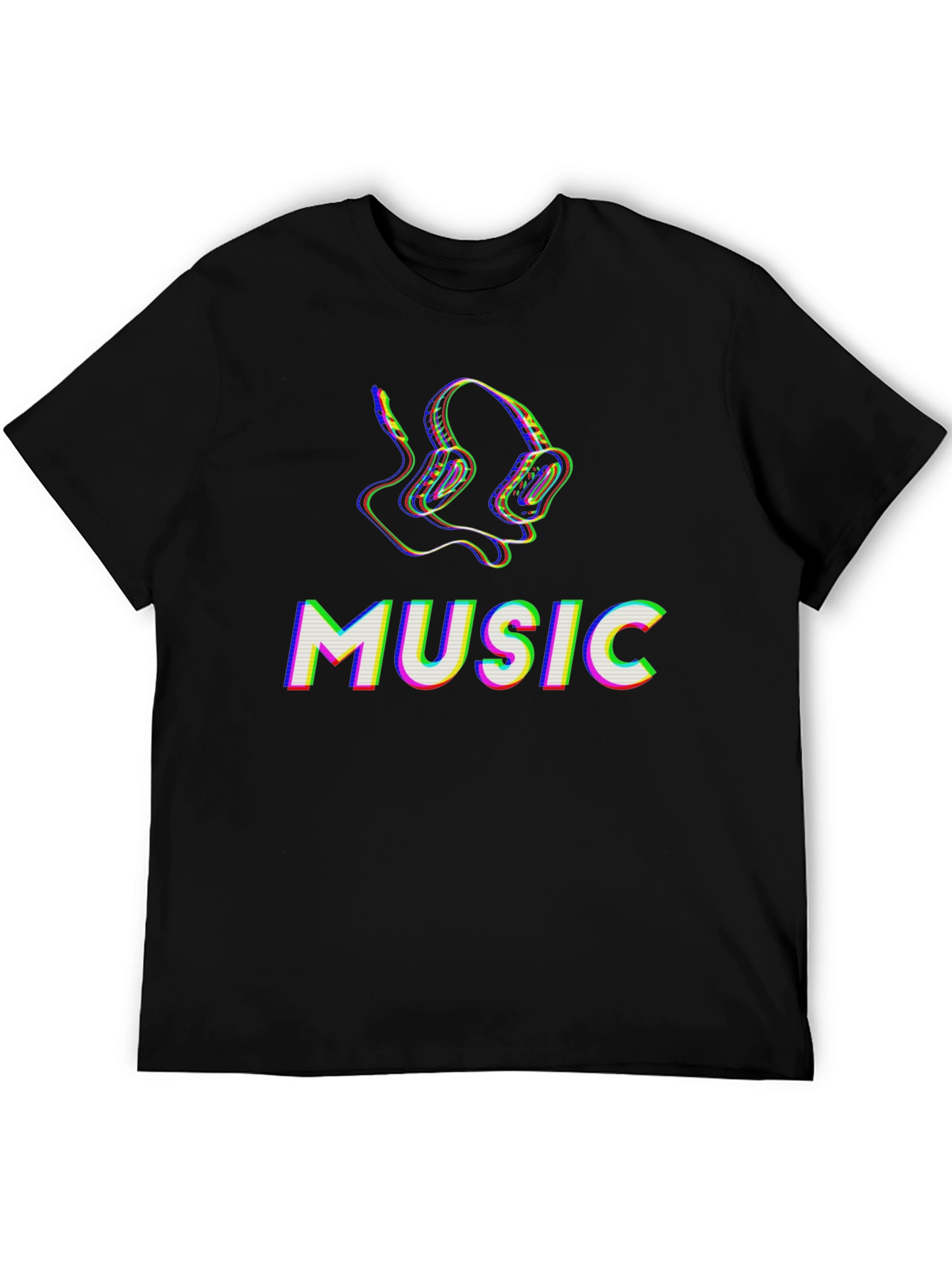 Music Headphones Graphic Tee - Black Cotton T-Shirt
