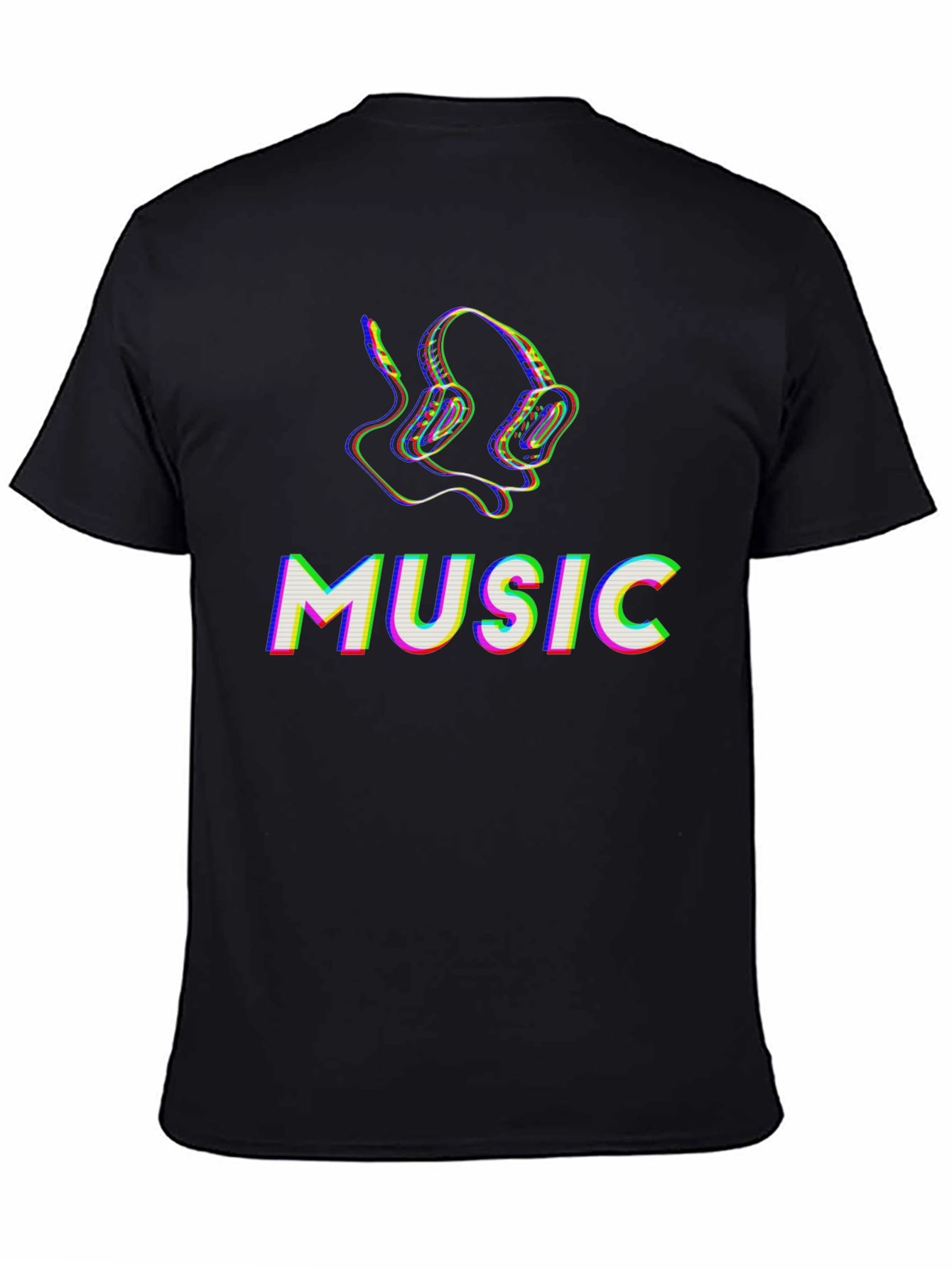 Music Headphones Graphic Tee - Black Cotton T-Shirt
