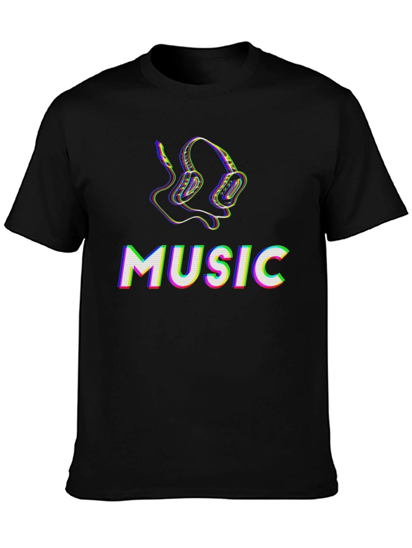 Music Headphones Graphic Tee - Black Cotton T-Shirt